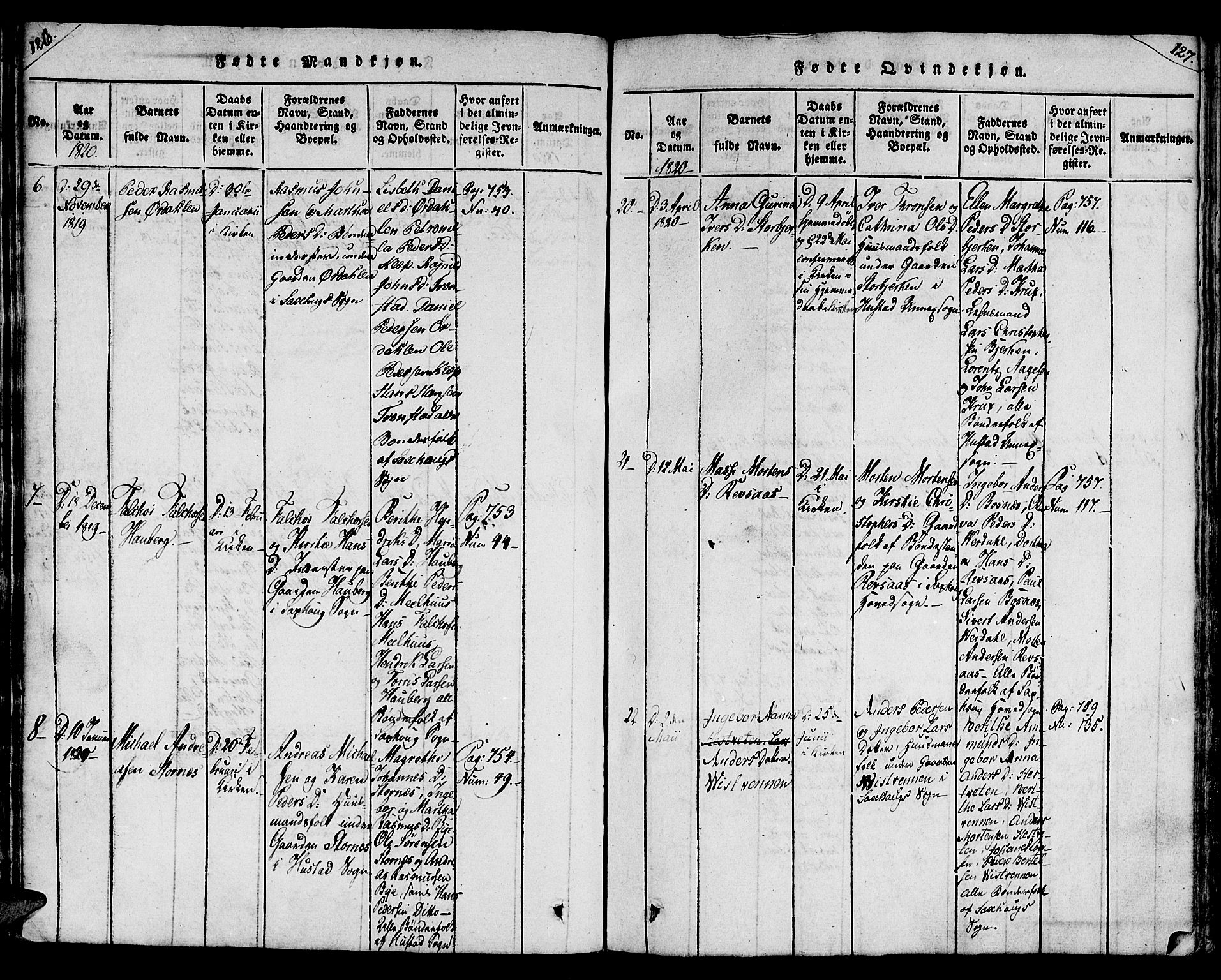 Ministerialprotokoller, klokkerbøker og fødselsregistre - Nord-Trøndelag, AV/SAT-A-1458/730/L0275: Parish register (official) no. 730A04, 1816-1822, p. 126-127