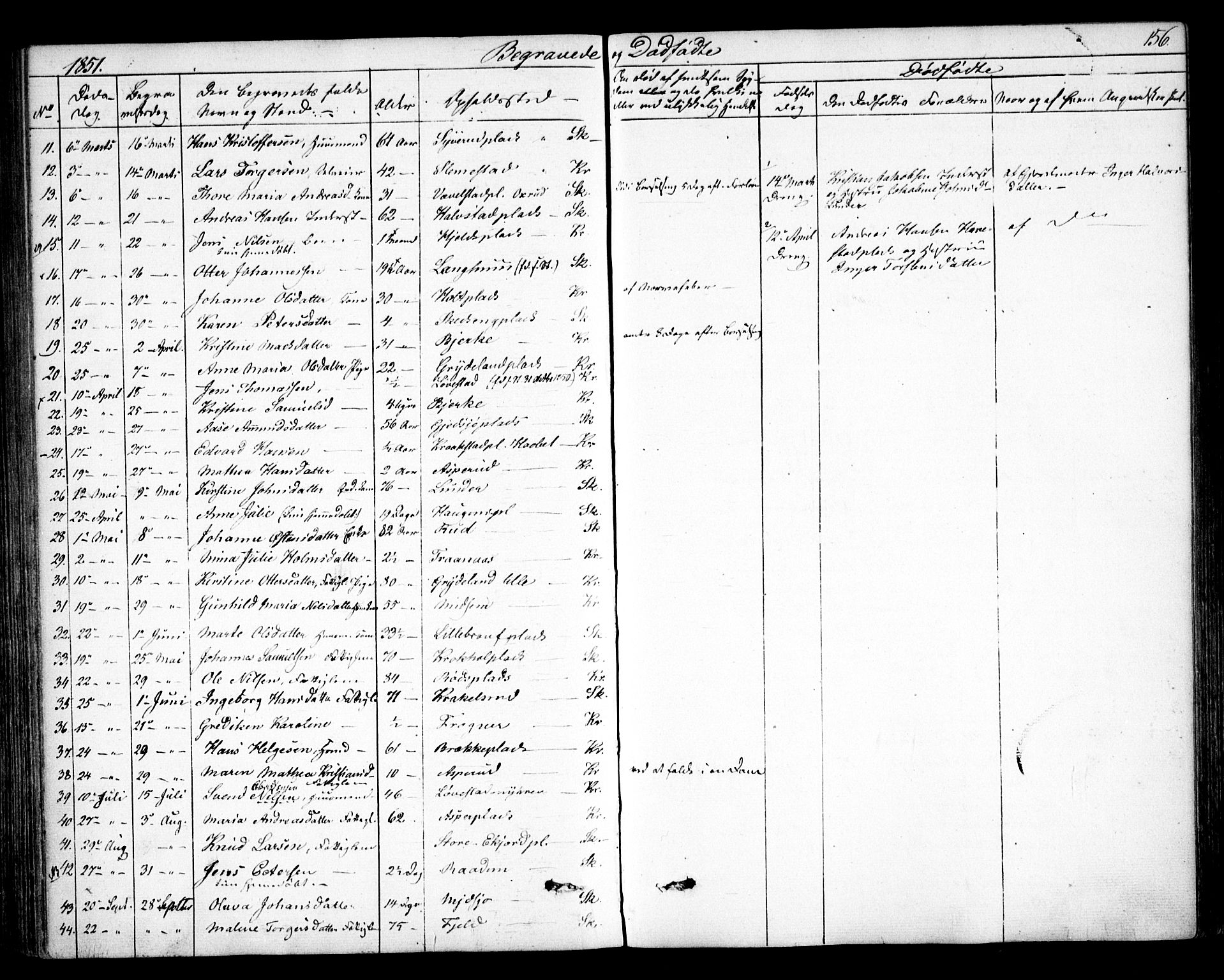 Kråkstad prestekontor Kirkebøker, SAO/A-10125a/F/Fa/L0006: Parish register (official) no. I 6, 1848-1857, p. 156