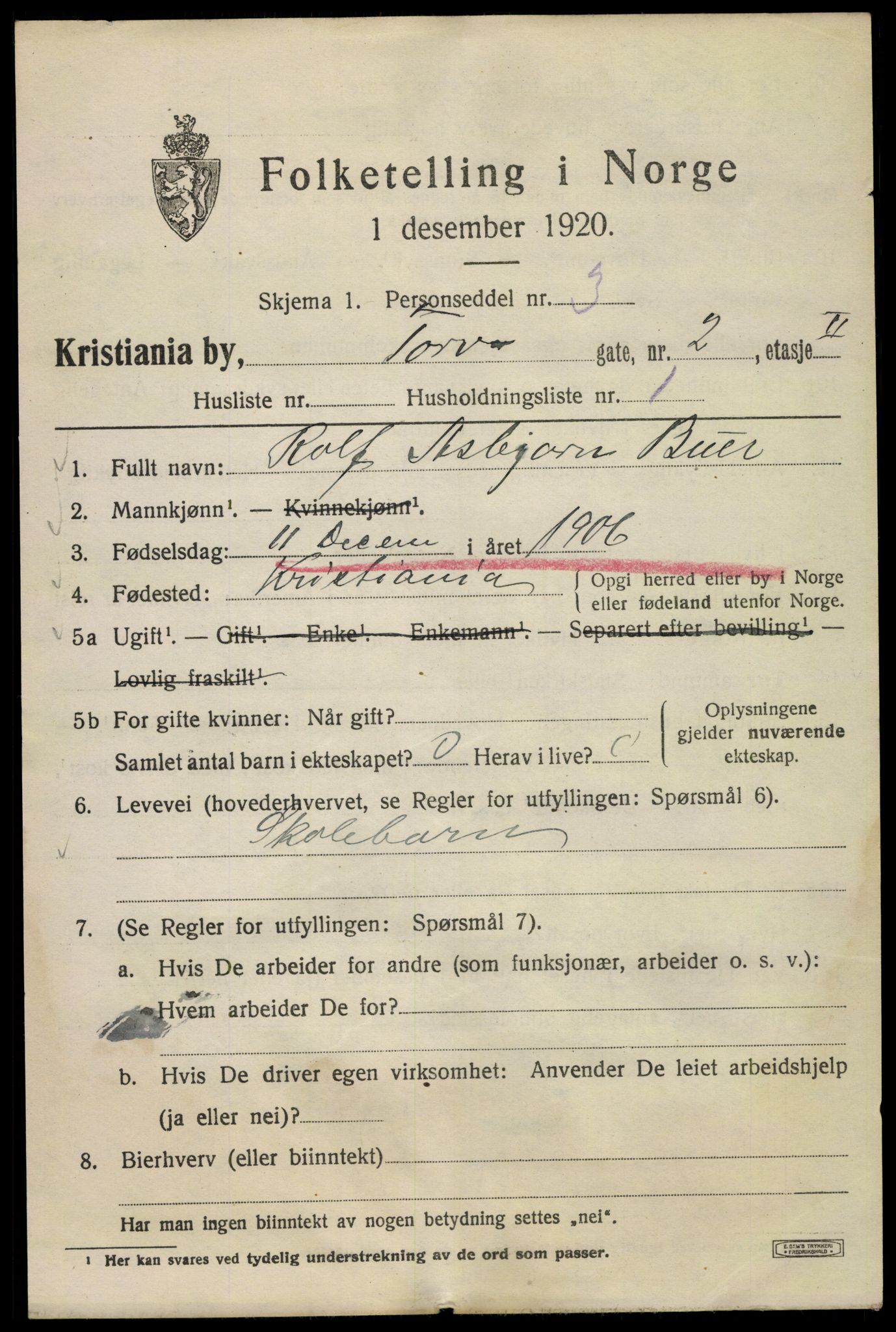 SAO, 1920 census for Kristiania, 1920, p. 593951