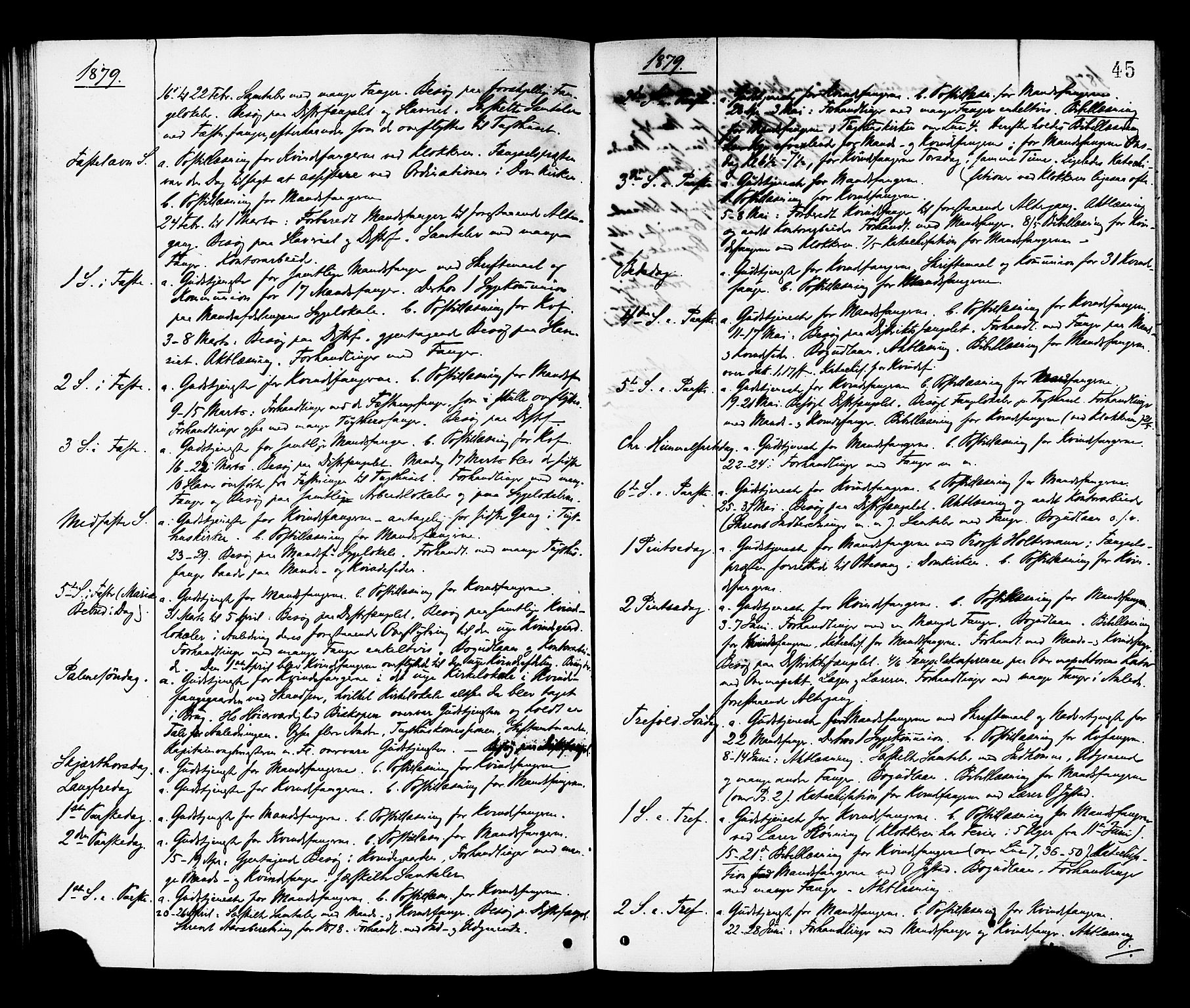 Ministerialprotokoller, klokkerbøker og fødselsregistre - Sør-Trøndelag, SAT/A-1456/624/L0482: Parish register (official) no. 624A03, 1870-1918, p. 45