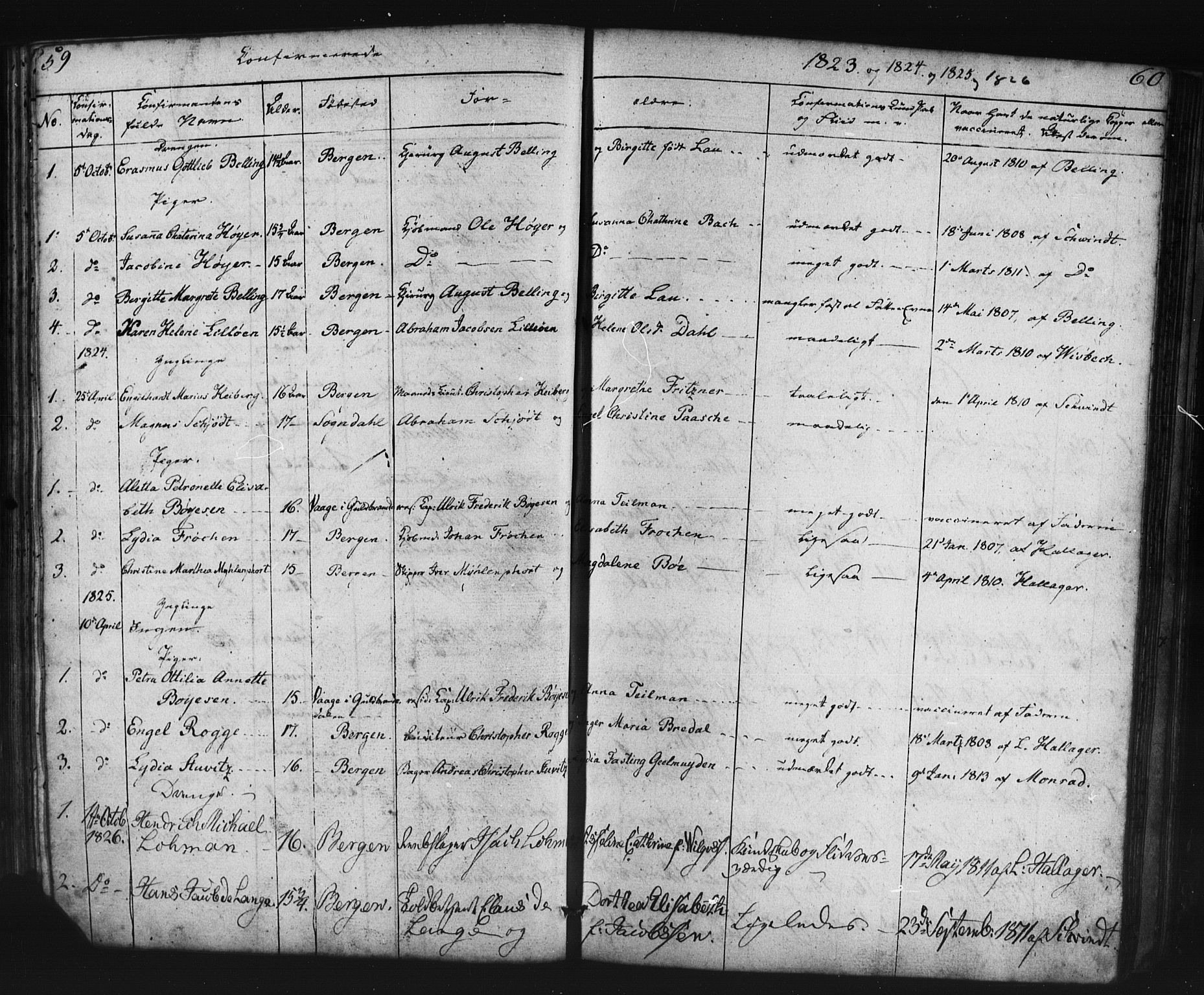 Domkirken sokneprestembete, AV/SAB-A-74801/H/Haa/L0063: Curate's parish register no. A 1, 1821-1848, p. 59-60