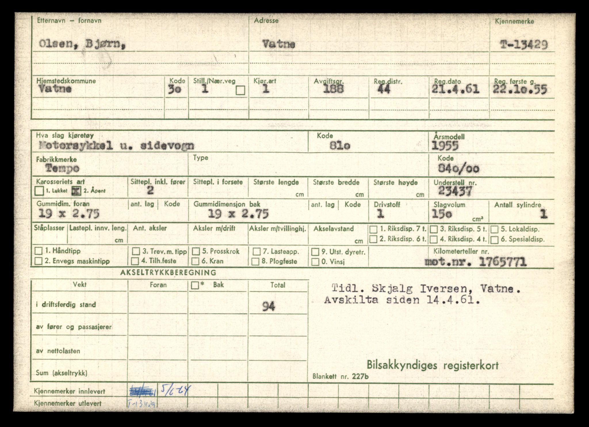 Møre og Romsdal vegkontor - Ålesund trafikkstasjon, SAT/A-4099/F/Fe/L0039: Registreringskort for kjøretøy T 13361 - T 13530, 1927-1998, p. 1175