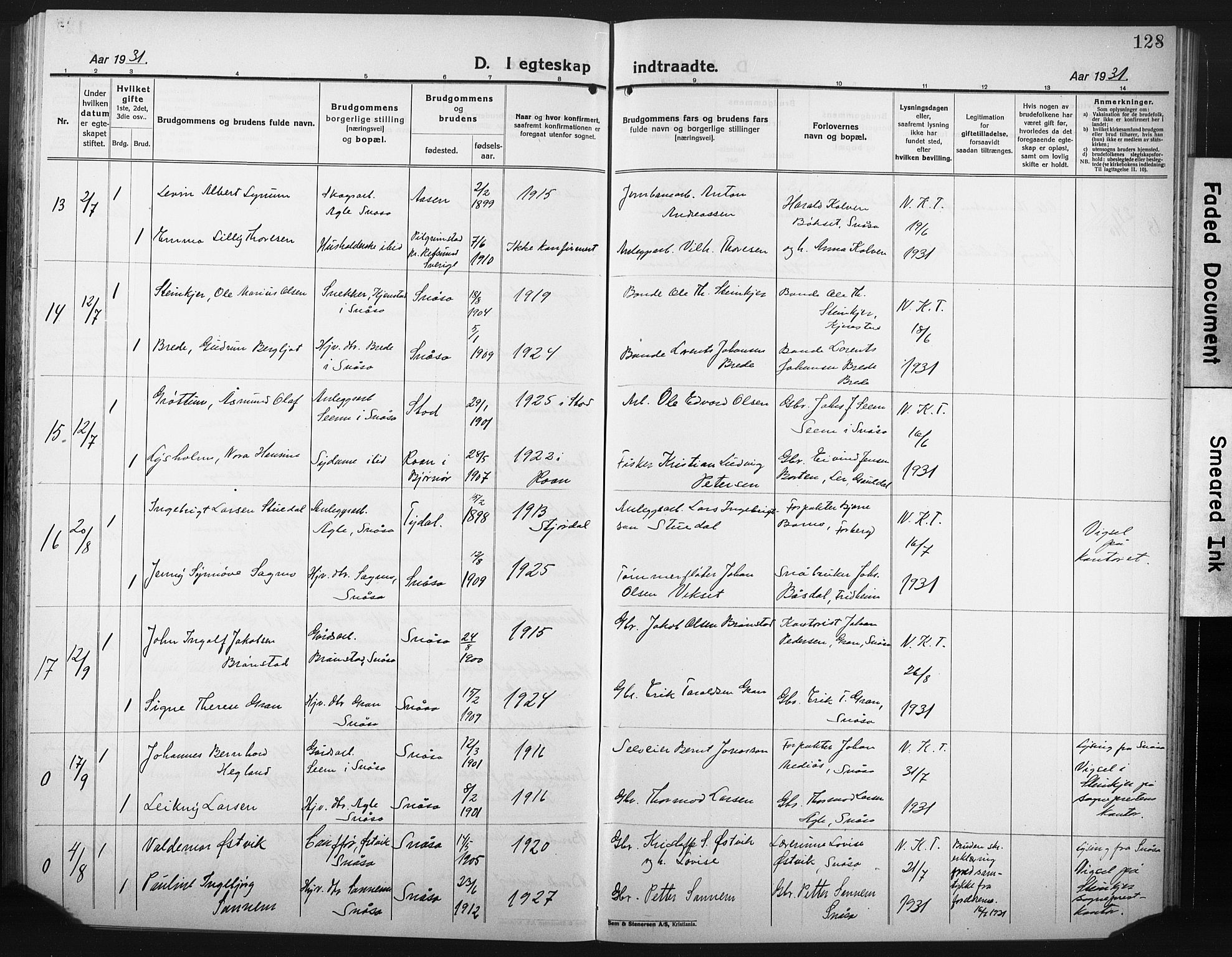 Ministerialprotokoller, klokkerbøker og fødselsregistre - Nord-Trøndelag, SAT/A-1458/749/L0480: Parish register (copy) no. 749C02, 1924-1932, p. 128
