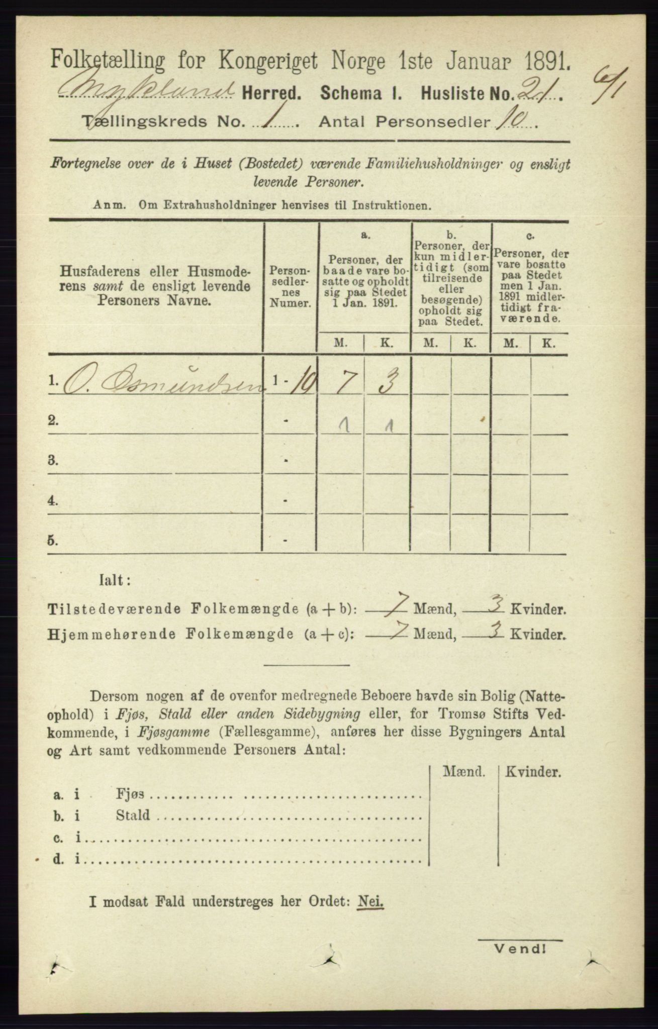 RA, 1891 census for 0932 Mykland, 1891, p. 32