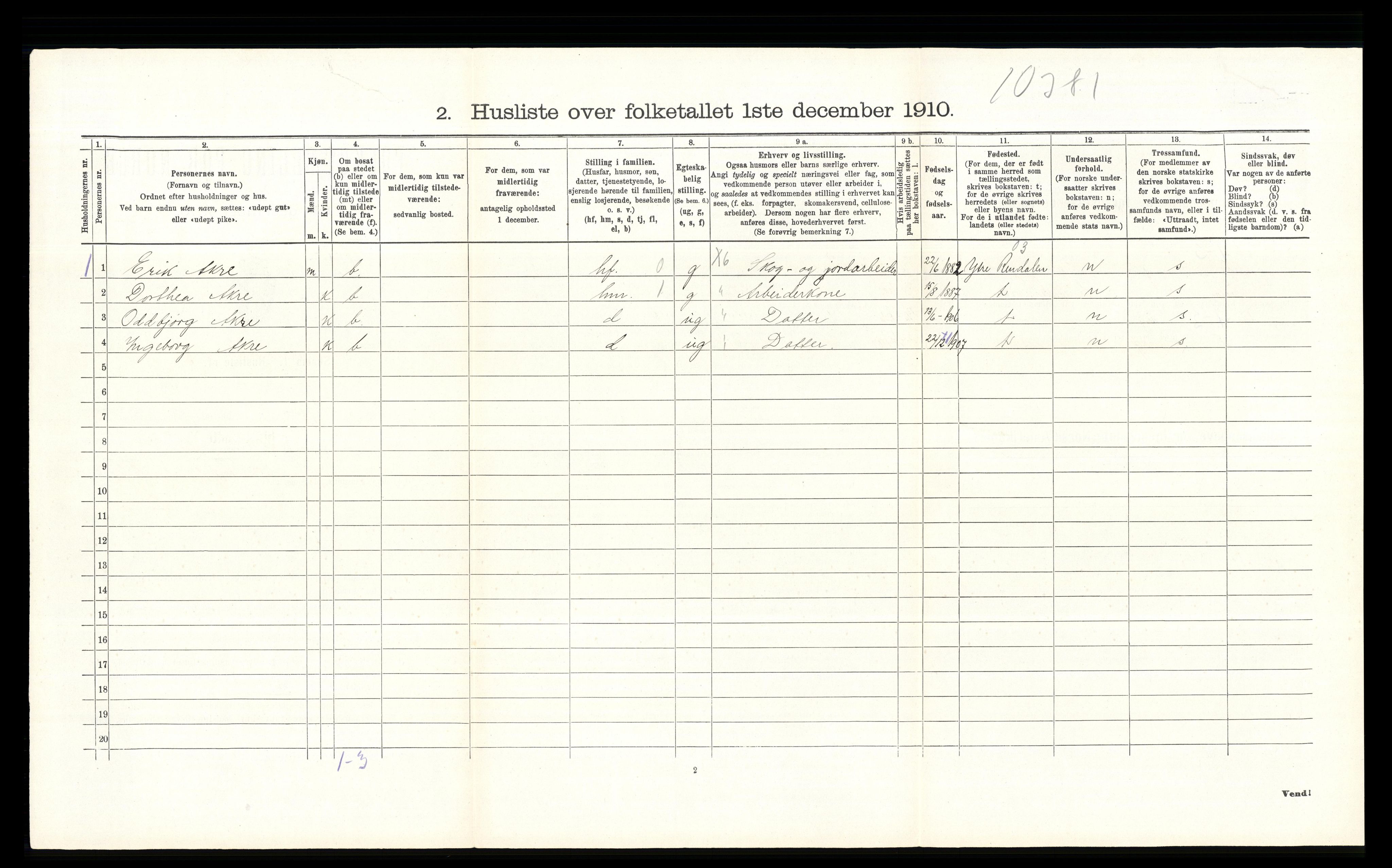 RA, 1910 census for Tolga, 1910, p. 281