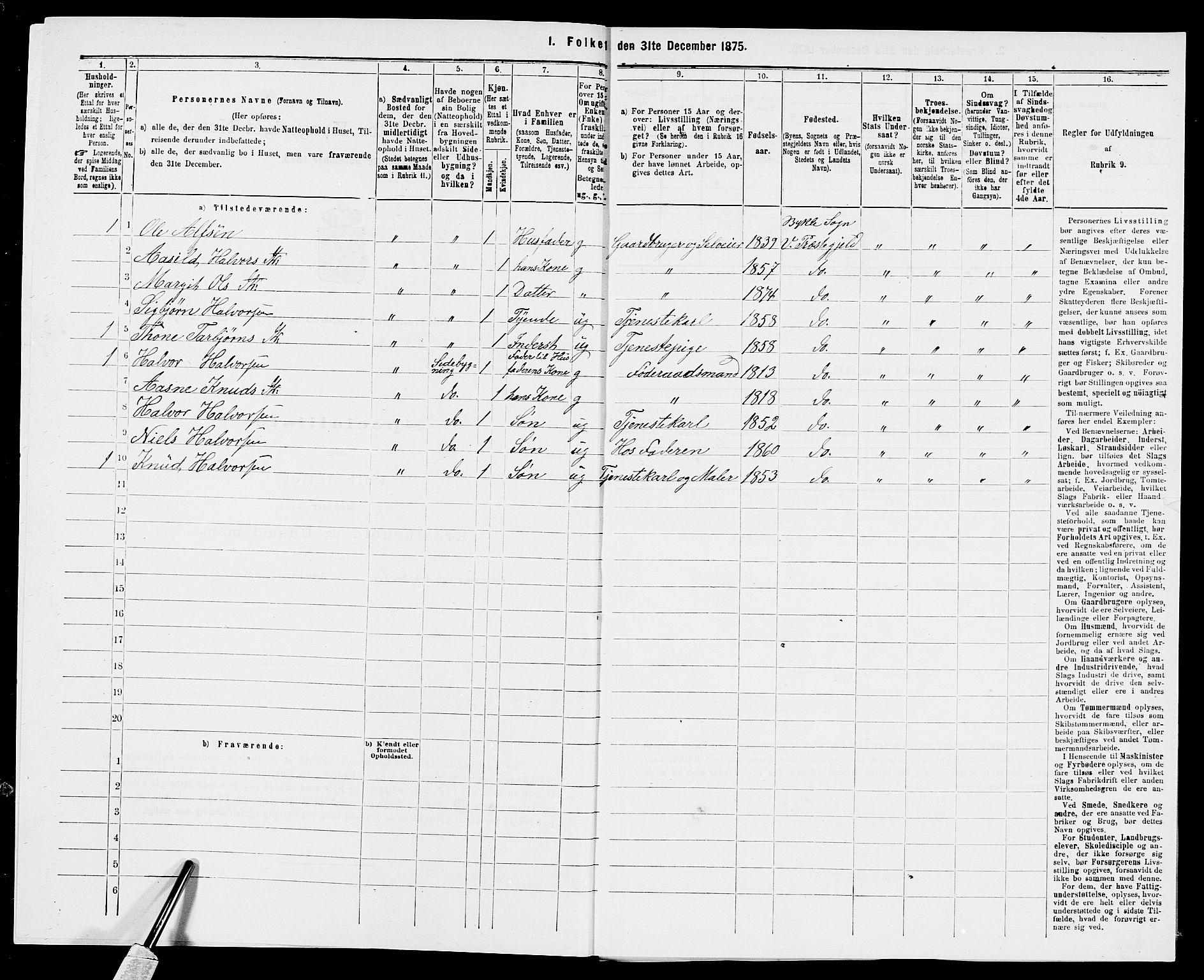 SAK, 1875 census for 0940P Valle, 1875, p. 768