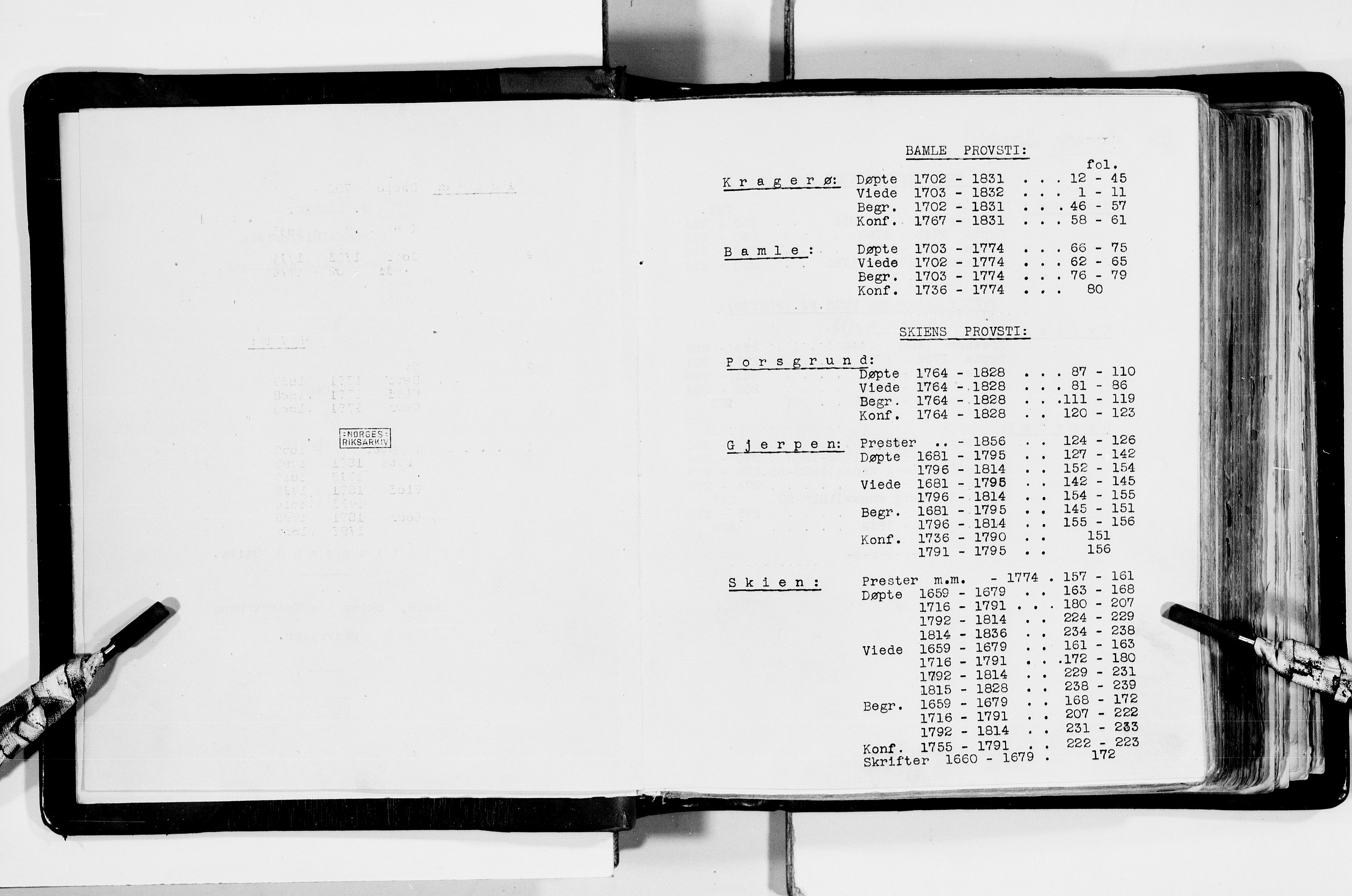 Lassens samlinger, AV/RA-PA-0051/F/Fc/L0082: Utdrag av kirkebøker VIII - Kristiansand stift: Bamble prosti, Skien prosti og Telemark prosti, 1659-1859, p. 3