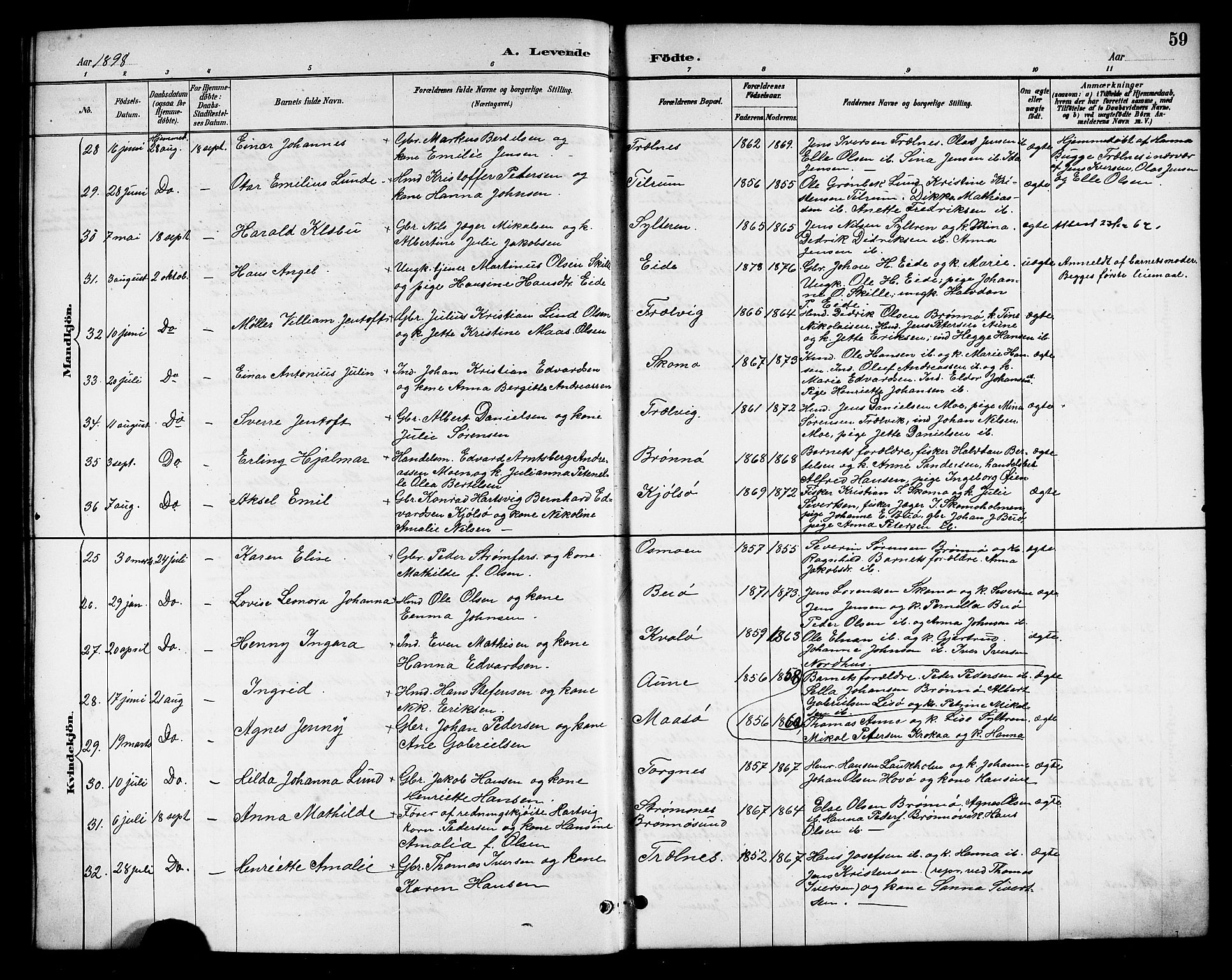 Ministerialprotokoller, klokkerbøker og fødselsregistre - Nordland, SAT/A-1459/813/L0213: Parish register (copy) no. 813C05, 1887-1903, p. 59