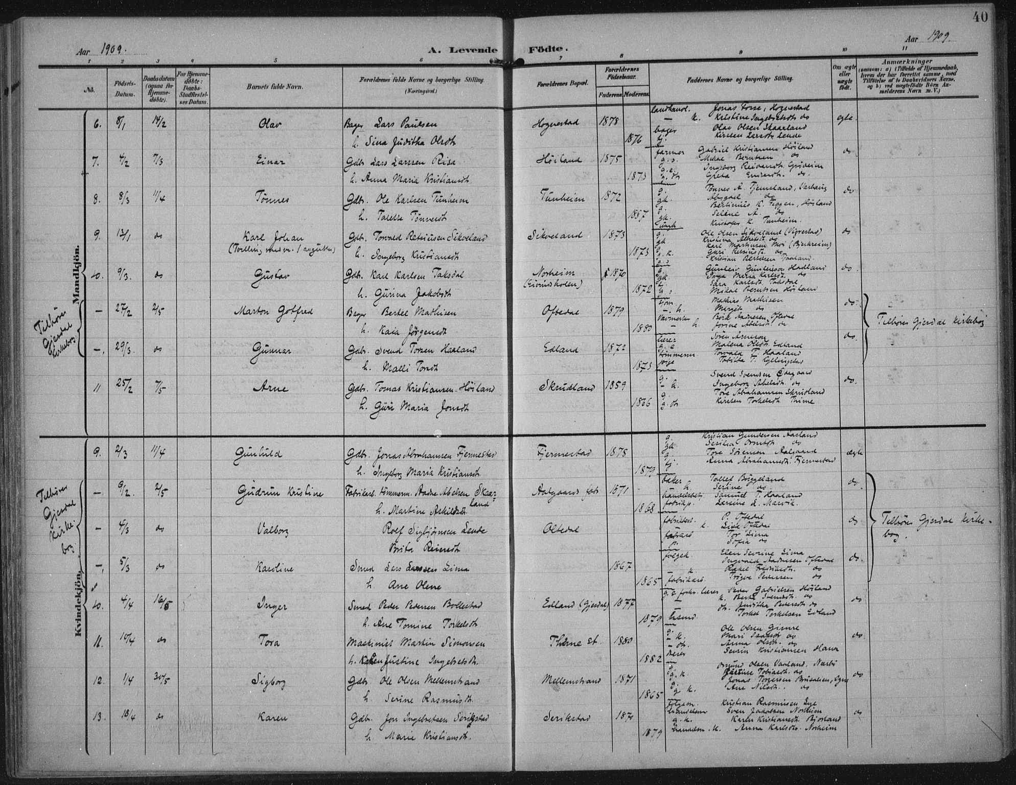 Lye sokneprestkontor, AV/SAST-A-101794/002/A/L0001: Parish register (official) no. A 12, 1904-1920, p. 40