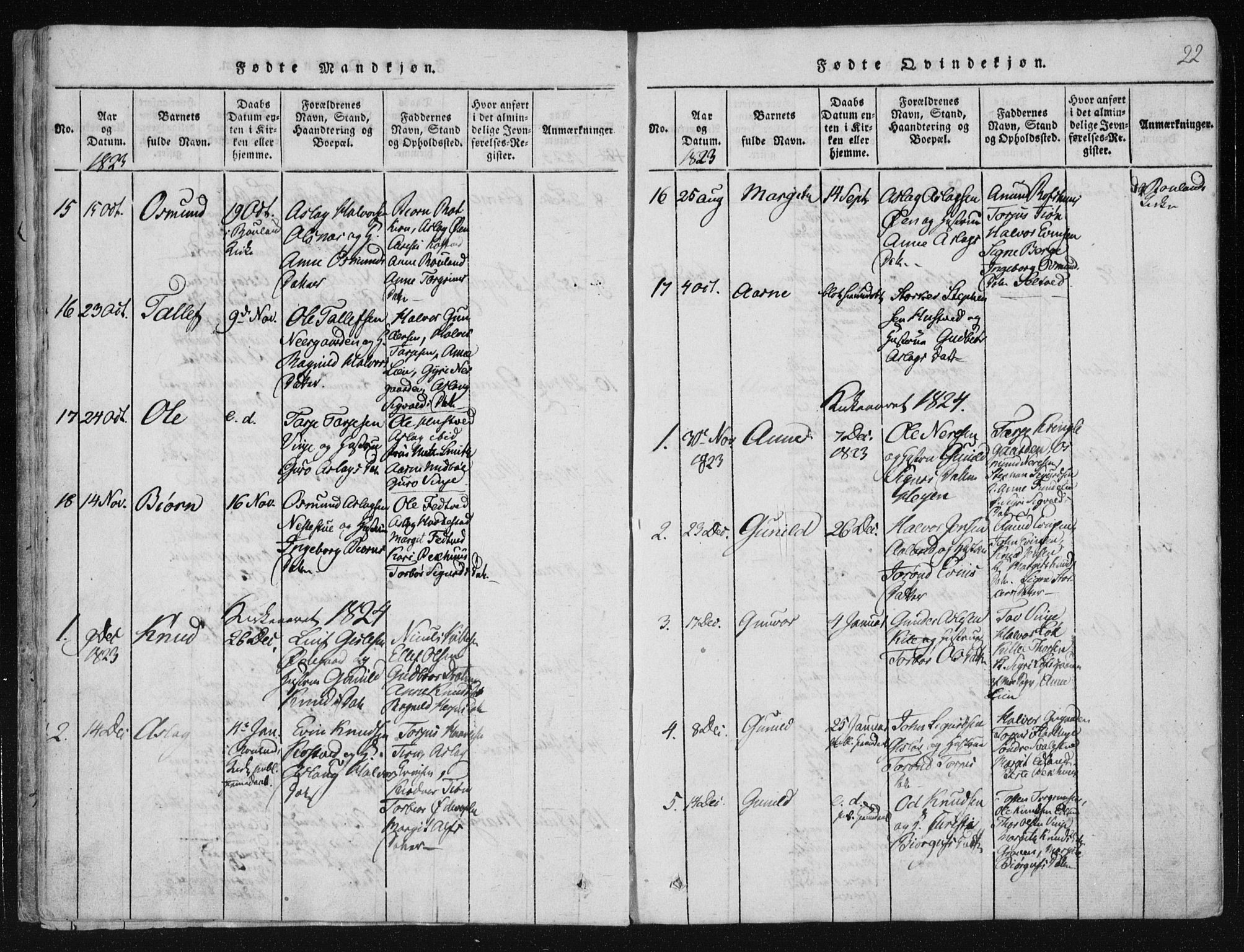 Vinje kirkebøker, AV/SAKO-A-312/F/Fa/L0003: Parish register (official) no. I 3, 1814-1843, p. 22