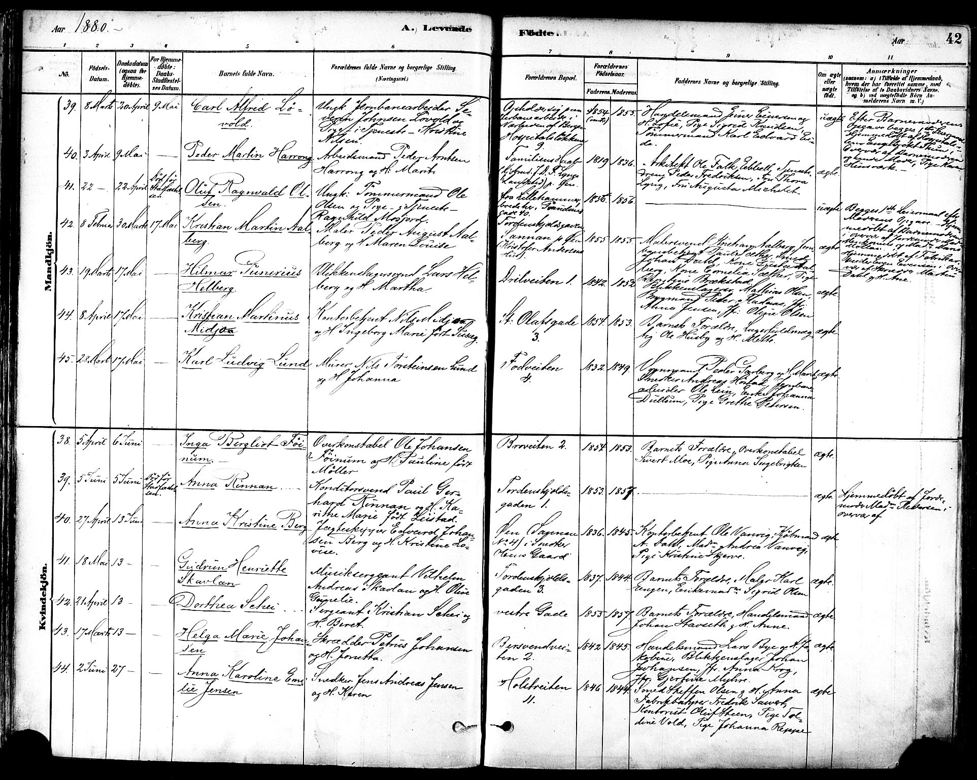 Ministerialprotokoller, klokkerbøker og fødselsregistre - Sør-Trøndelag, AV/SAT-A-1456/601/L0057: Parish register (official) no. 601A25, 1877-1891, p. 42