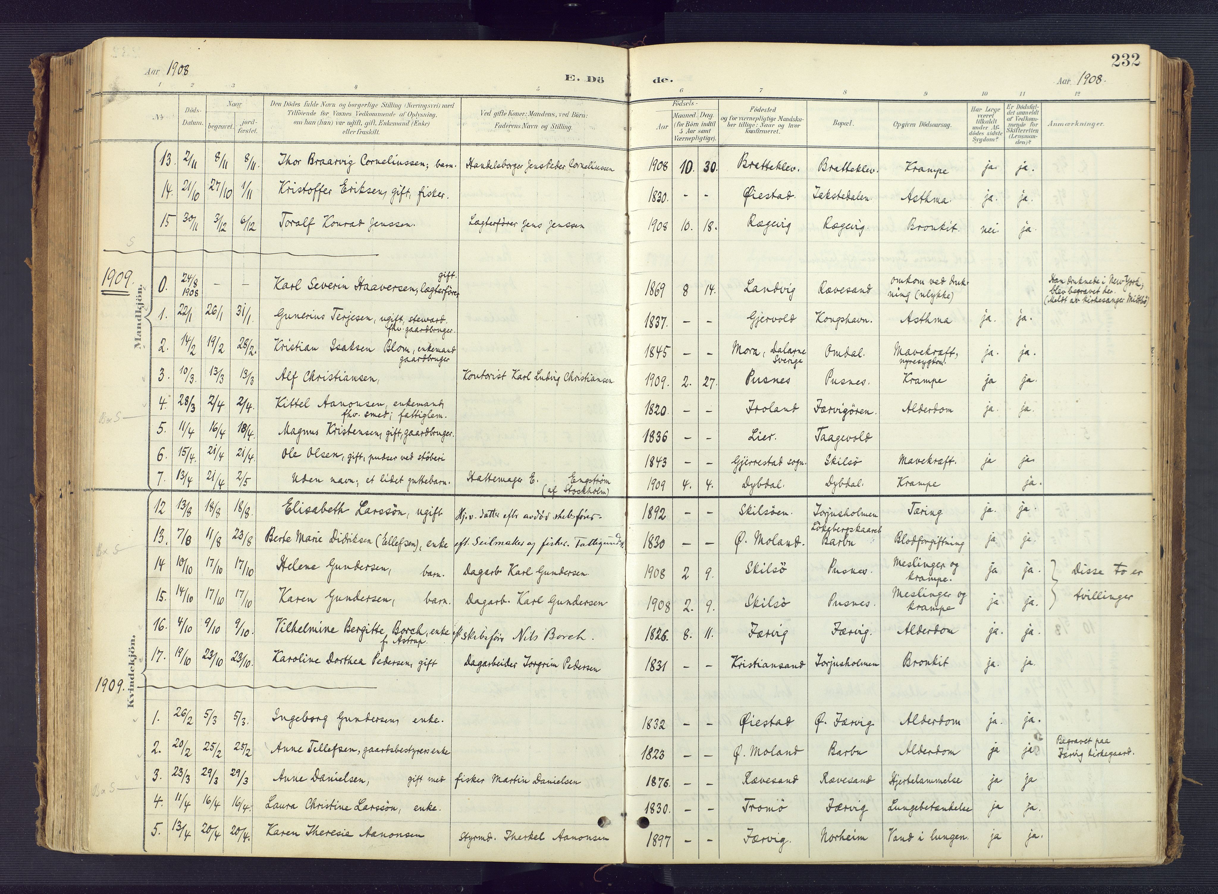 Tromøy sokneprestkontor, AV/SAK-1111-0041/F/Fa/L0010: Parish register (official) no. A 10, 1896-1912, p. 232