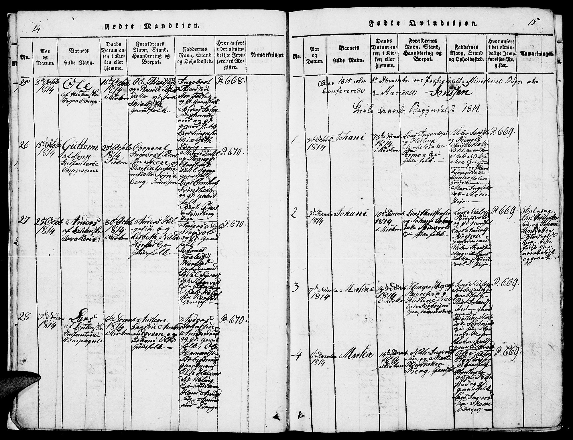 Romedal prestekontor, AV/SAH-PREST-004/L/L0005: Parish register (copy) no. 5, 1814-1829, p. 14-15