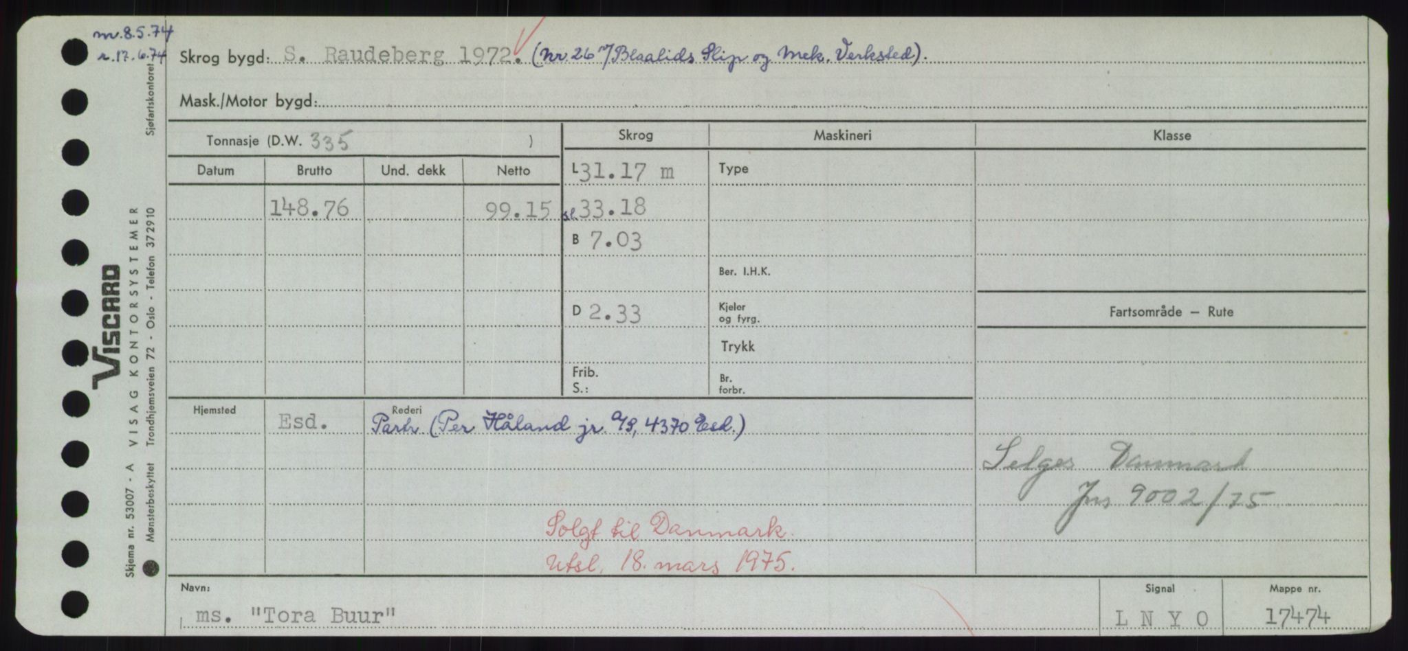 Sjøfartsdirektoratet med forløpere, Skipsmålingen, RA/S-1627/H/Hd/L0039: Fartøy, Ti-Tø, p. 225