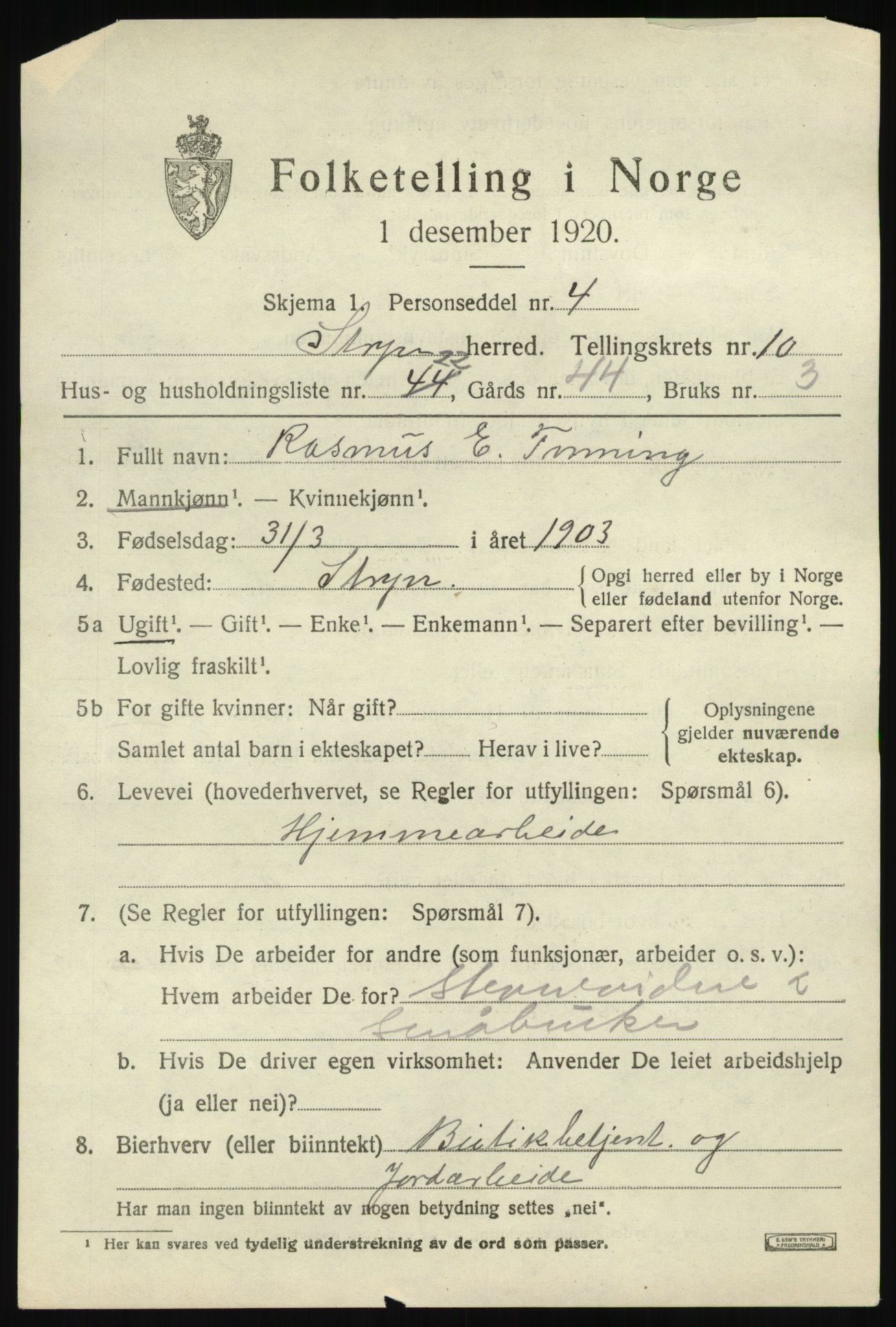 SAB, 1920 census for Stryn, 1920, p. 5198