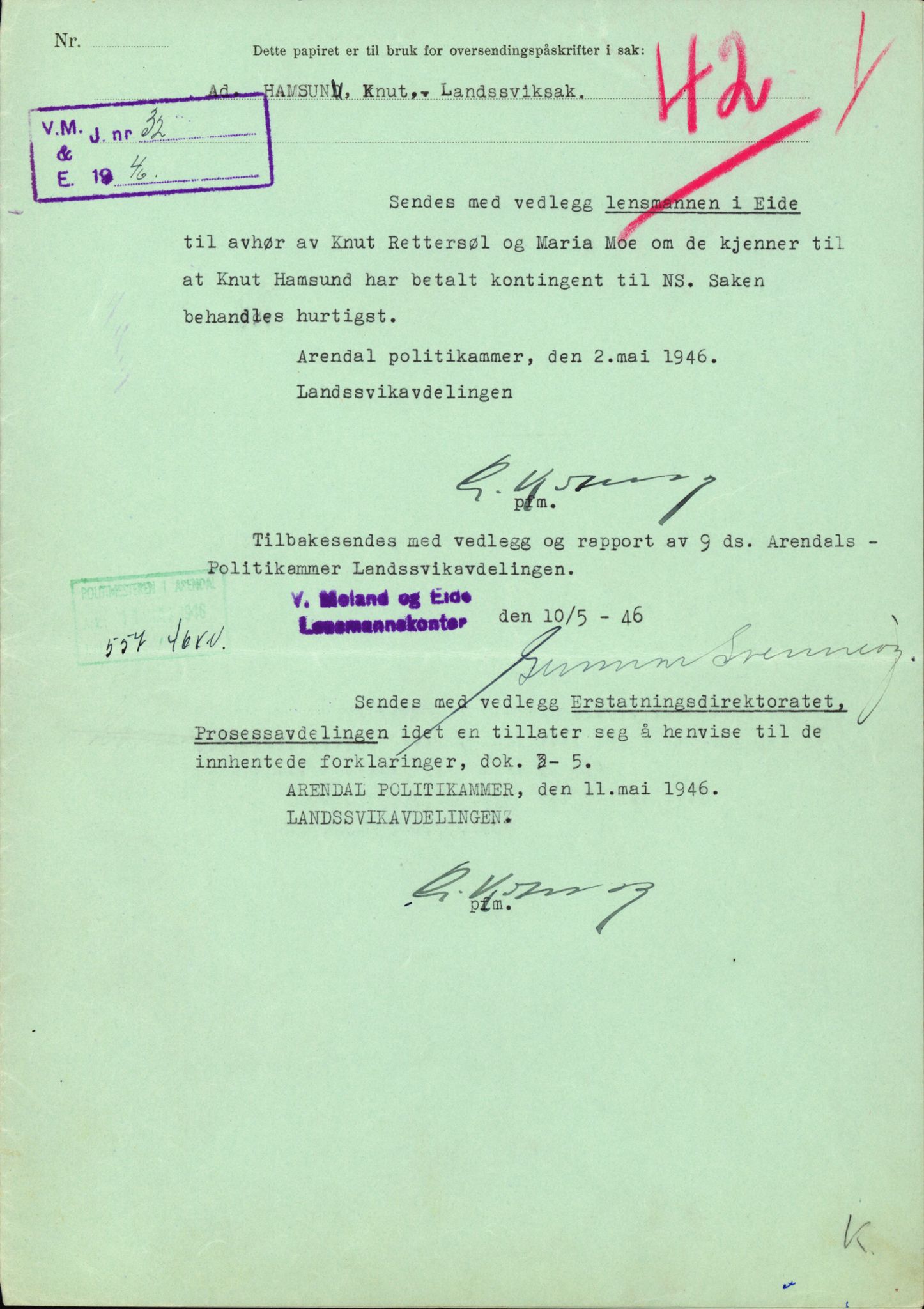 Landssvikarkivet, Arendal politikammer, RA/S-3138-25/D/Dc/L0029: Anr. 192/45, 1945-1951, p. 393