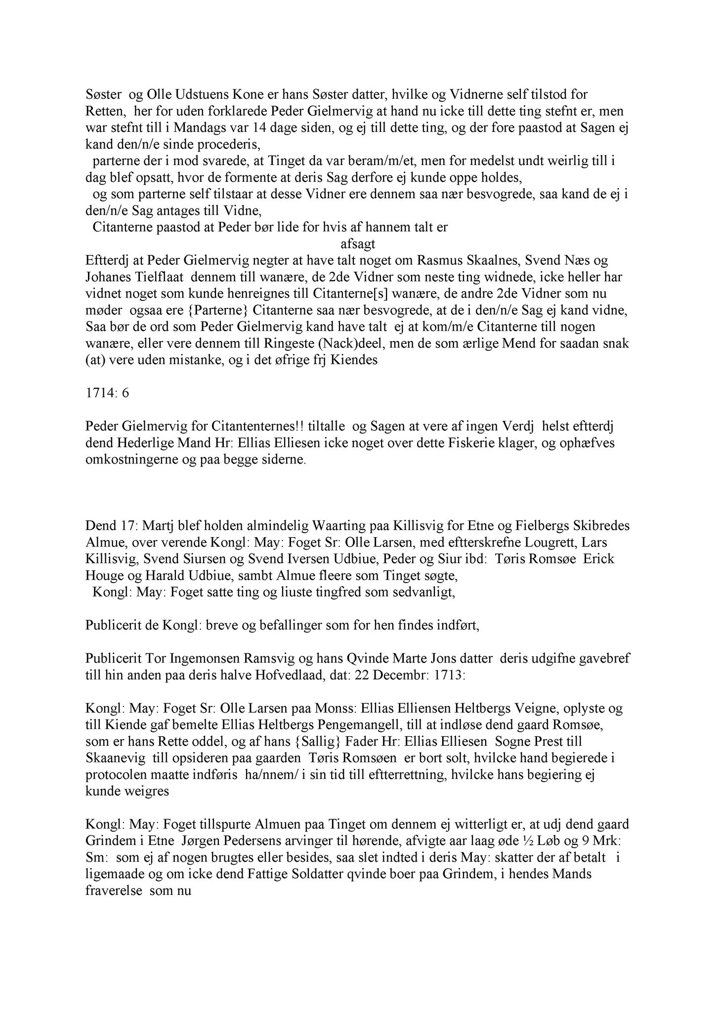 Samling av fulltekstavskrifter, SAB/FULLTEKST/A/12/0031: Sunnhordland sorenskriveri, tingbok nr. A 31, 1714-1716