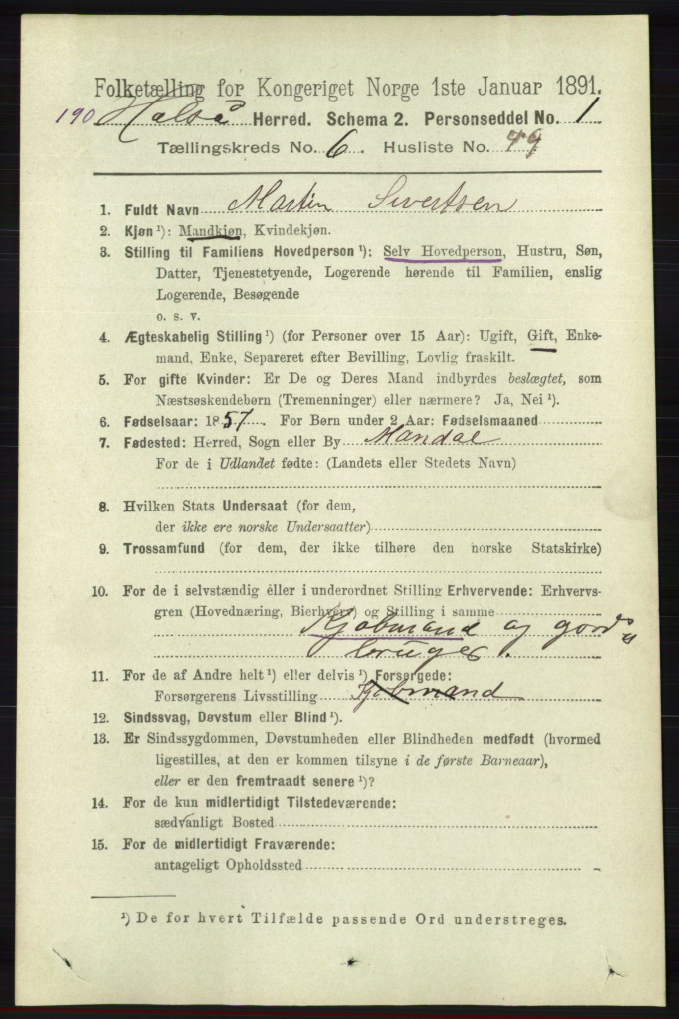 RA, 1891 census for 1019 Halse og Harkmark, 1891, p. 2634
