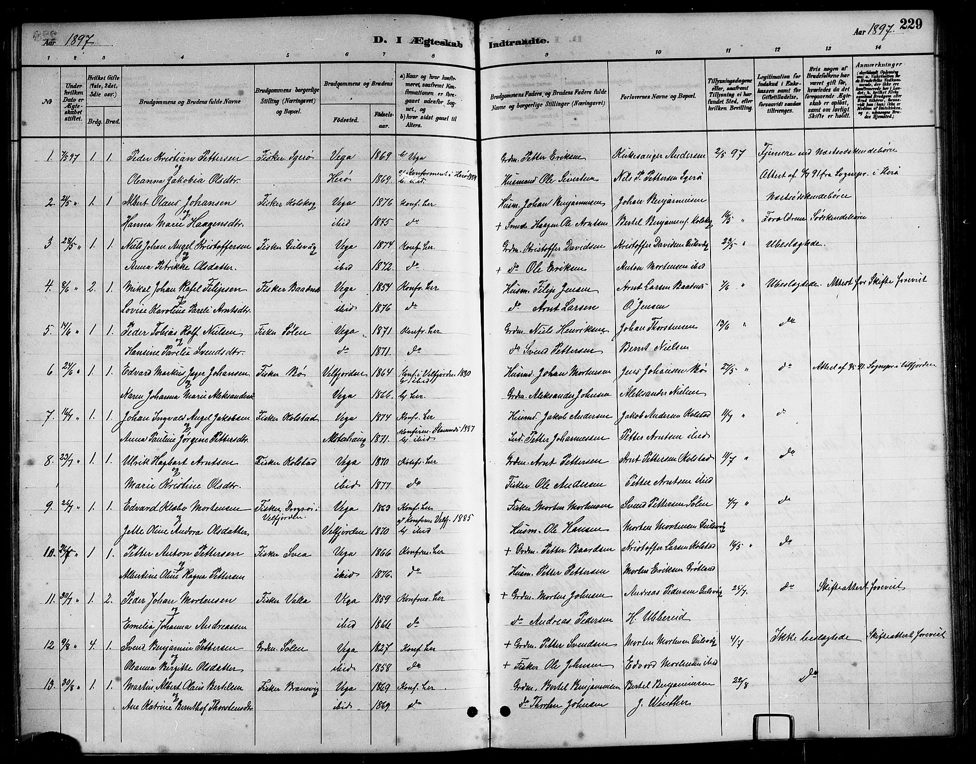 Ministerialprotokoller, klokkerbøker og fødselsregistre - Nordland, SAT/A-1459/816/L0253: Parish register (copy) no. 816C03, 1886-1905, p. 229
