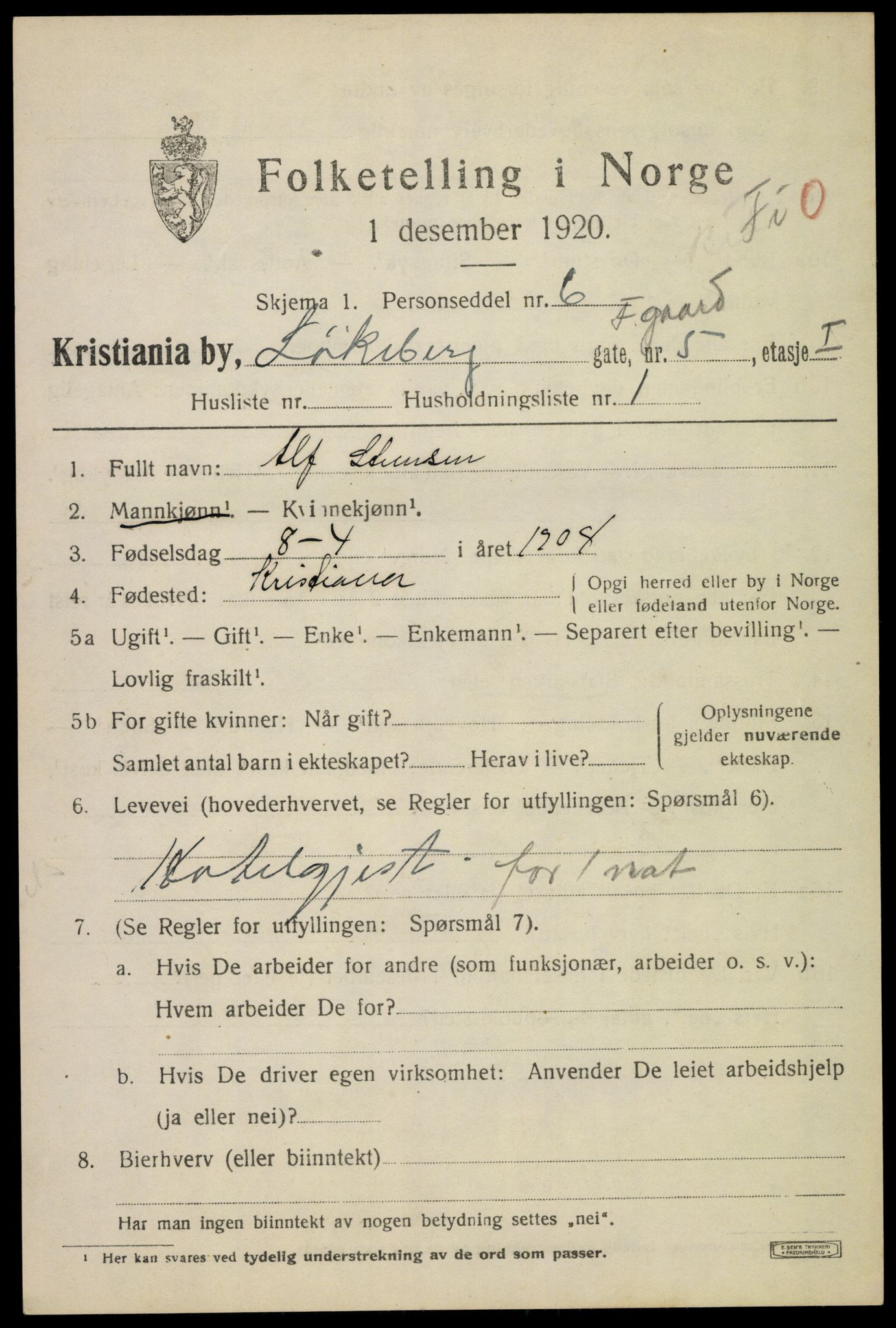 SAO, 1920 census for Kristiania, 1920, p. 366965