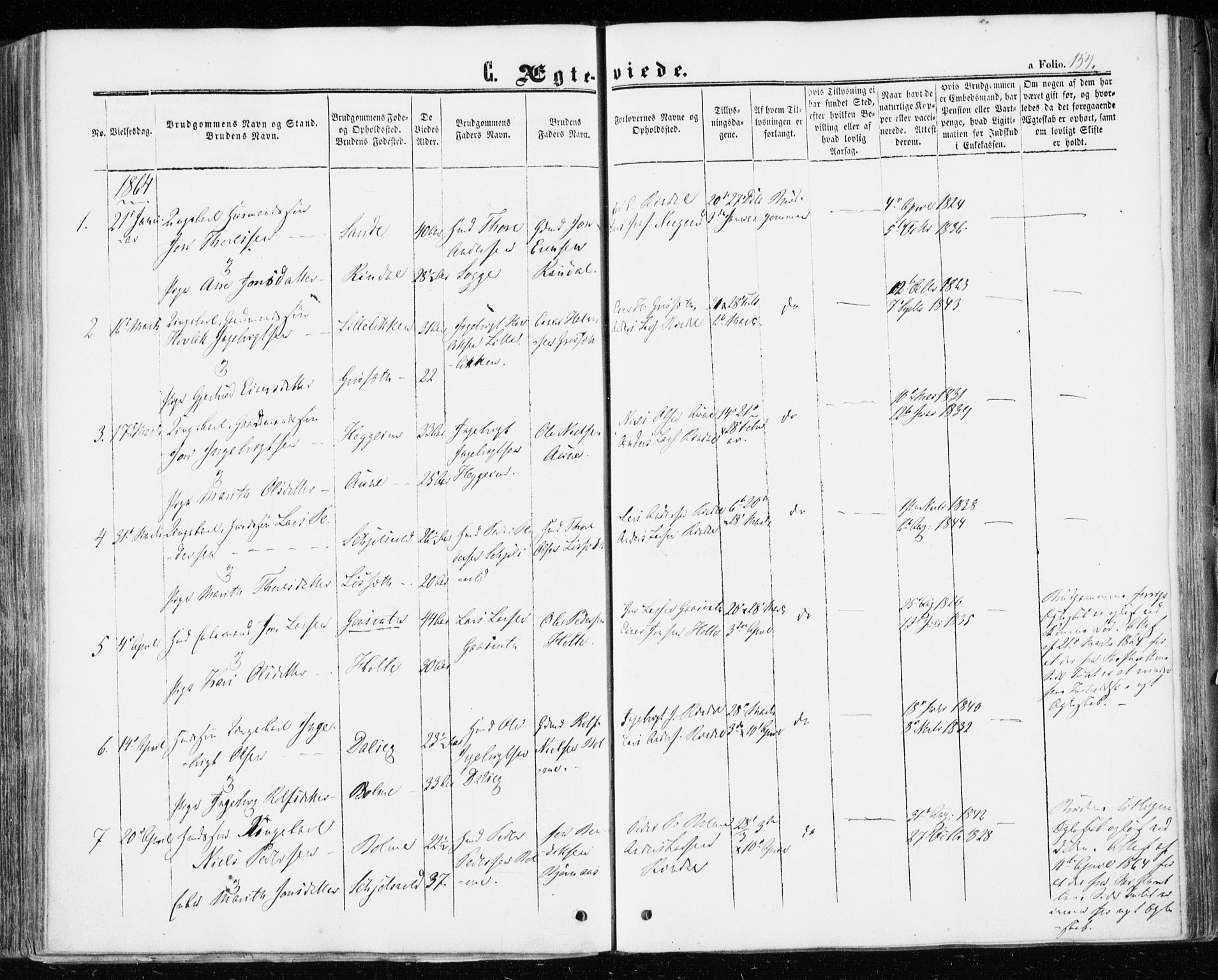 Ministerialprotokoller, klokkerbøker og fødselsregistre - Møre og Romsdal, AV/SAT-A-1454/598/L1067: Parish register (official) no. 598A01, 1858-1871, p. 154