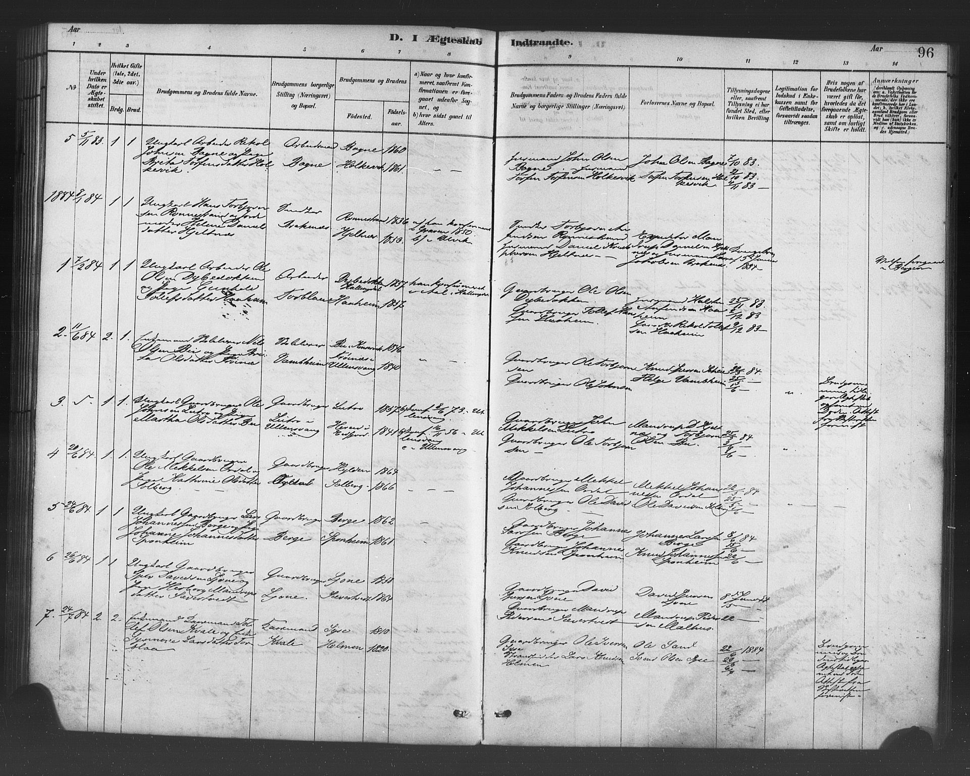 Ulvik sokneprestembete, SAB/A-78801/H/Haa: Parish register (official) no. B 1, 1878-1897, p. 96