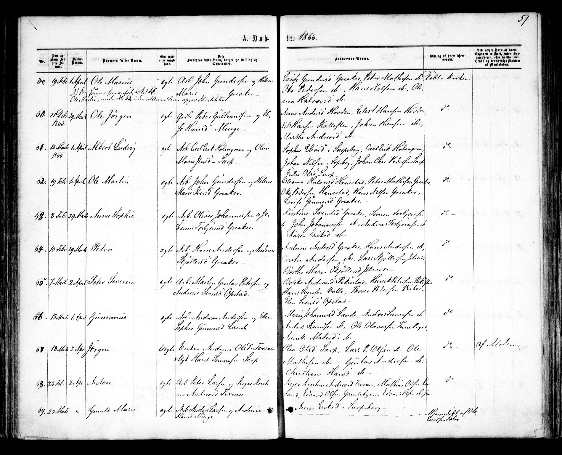 Tune prestekontor Kirkebøker, AV/SAO-A-2007/F/Fa/L0014: Parish register (official) no. 14, 1864-1868, p. 57