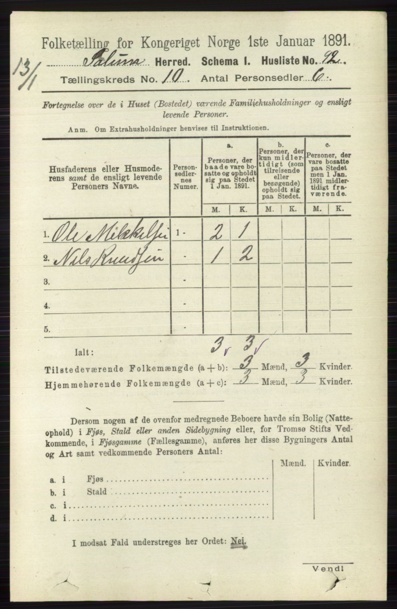 RA, 1891 census for 0818 Solum, 1891, p. 4682