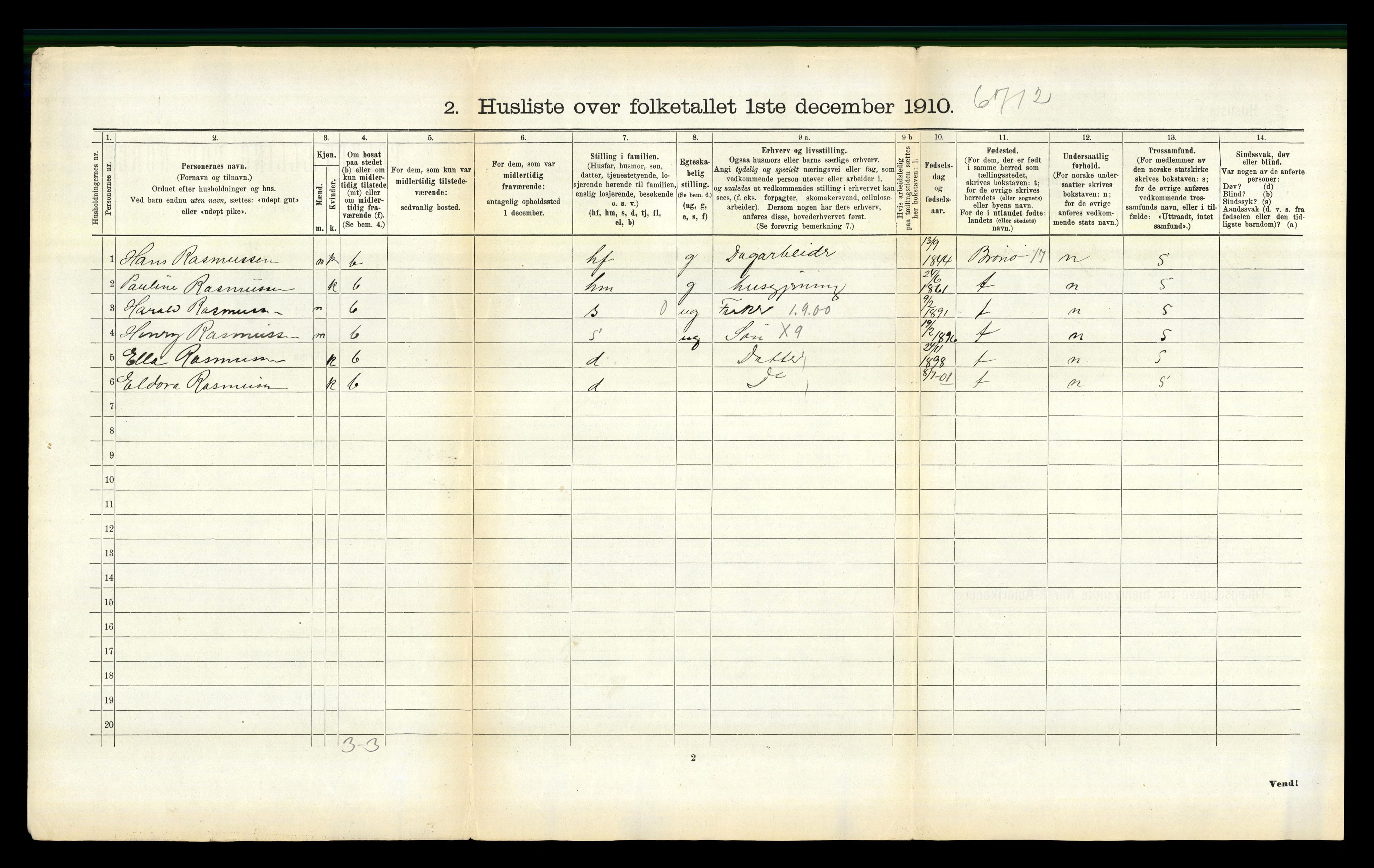 RA, 1910 census for Vågan, 1910, p. 450