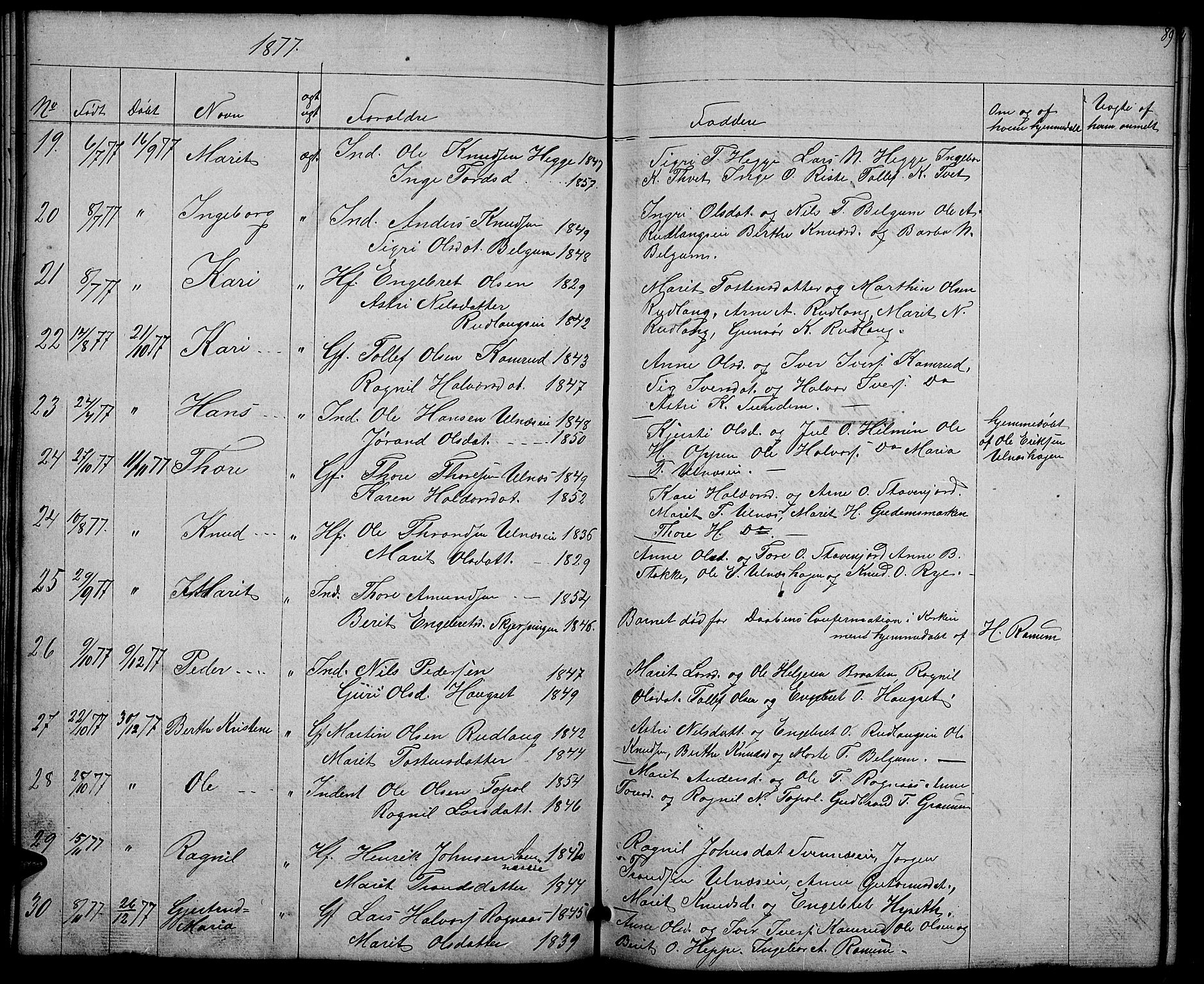 Nord-Aurdal prestekontor, SAH/PREST-132/H/Ha/Hab/L0004: Parish register (copy) no. 4, 1842-1882, p. 89