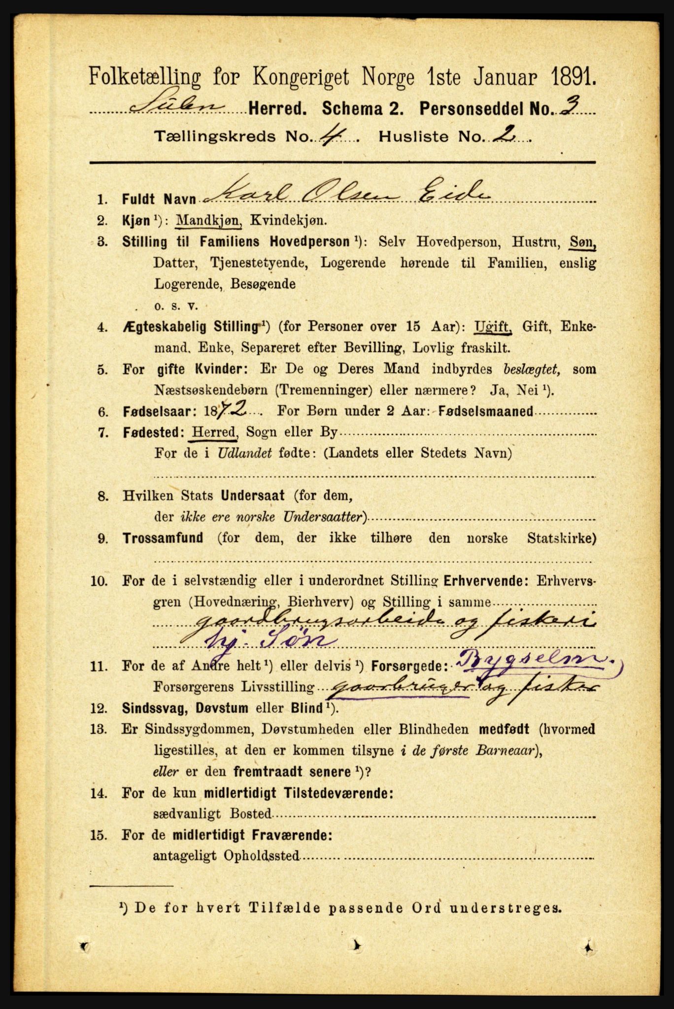 RA, 1891 census for 1412 Solund, 1891, p. 1597