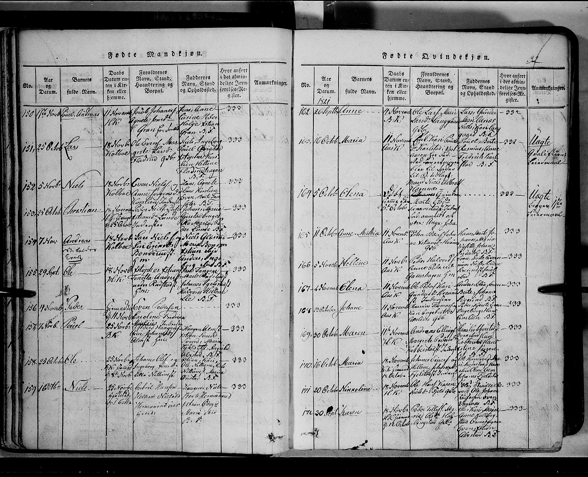 Toten prestekontor, SAH/PREST-102/H/Ha/Hab/L0002: Parish register (copy) no. 2, 1820-1827, p. 32