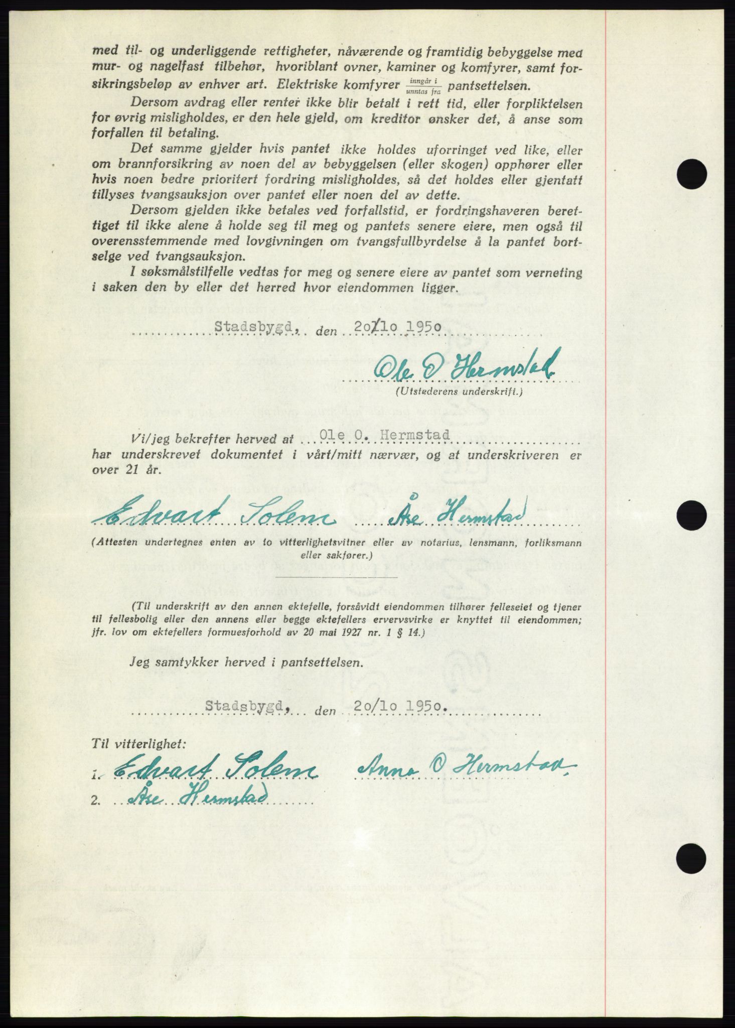 Fosen sorenskriveri, AV/SAT-A-1107/1/2/2C: Mortgage book no. B, 1948-1950, Diary no: : 1952/1950