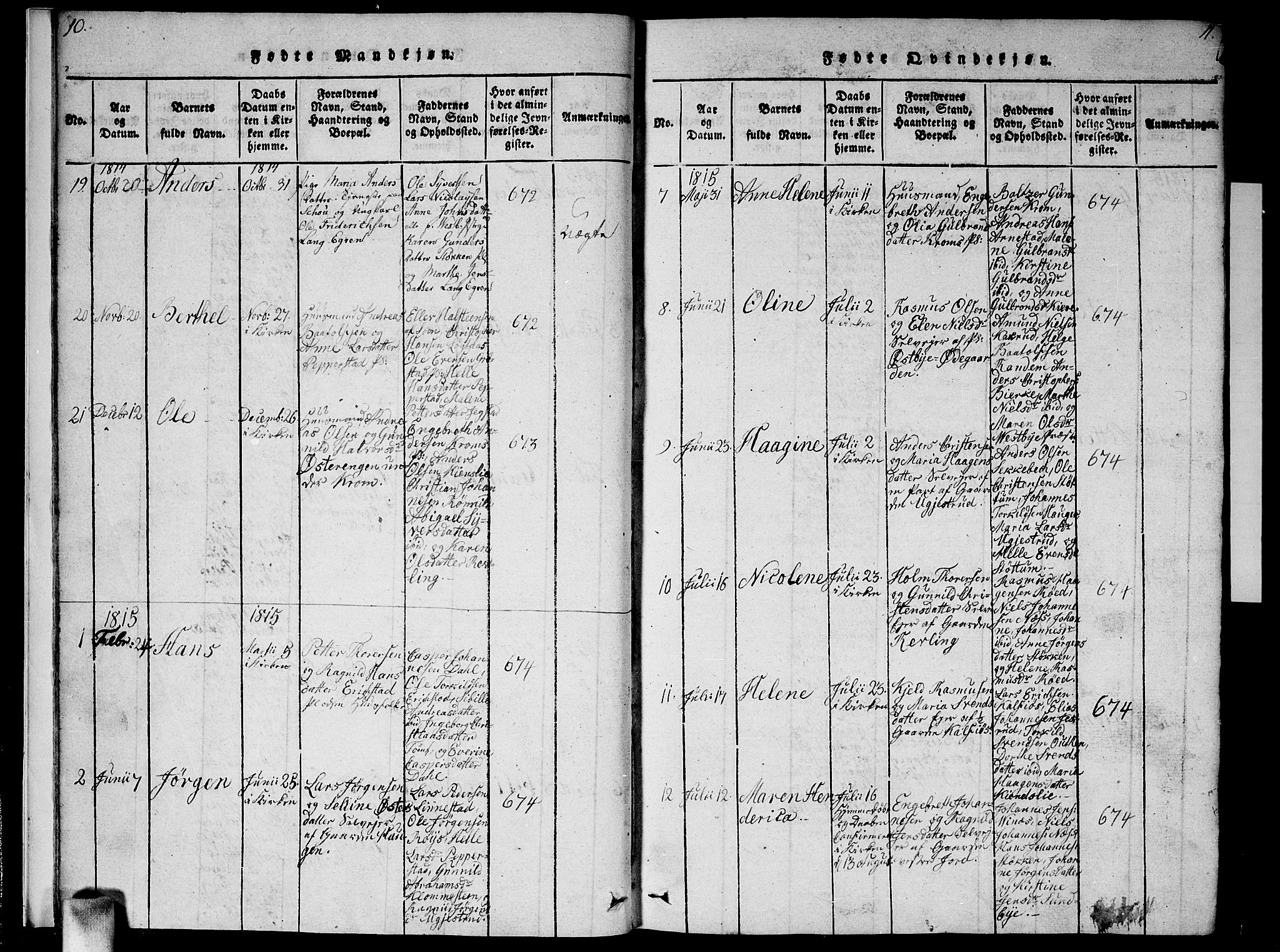 Vestby prestekontor Kirkebøker, AV/SAO-A-10893/F/Fa/L0005: Parish register (official) no. I 5, 1814-1827, p. 10-11