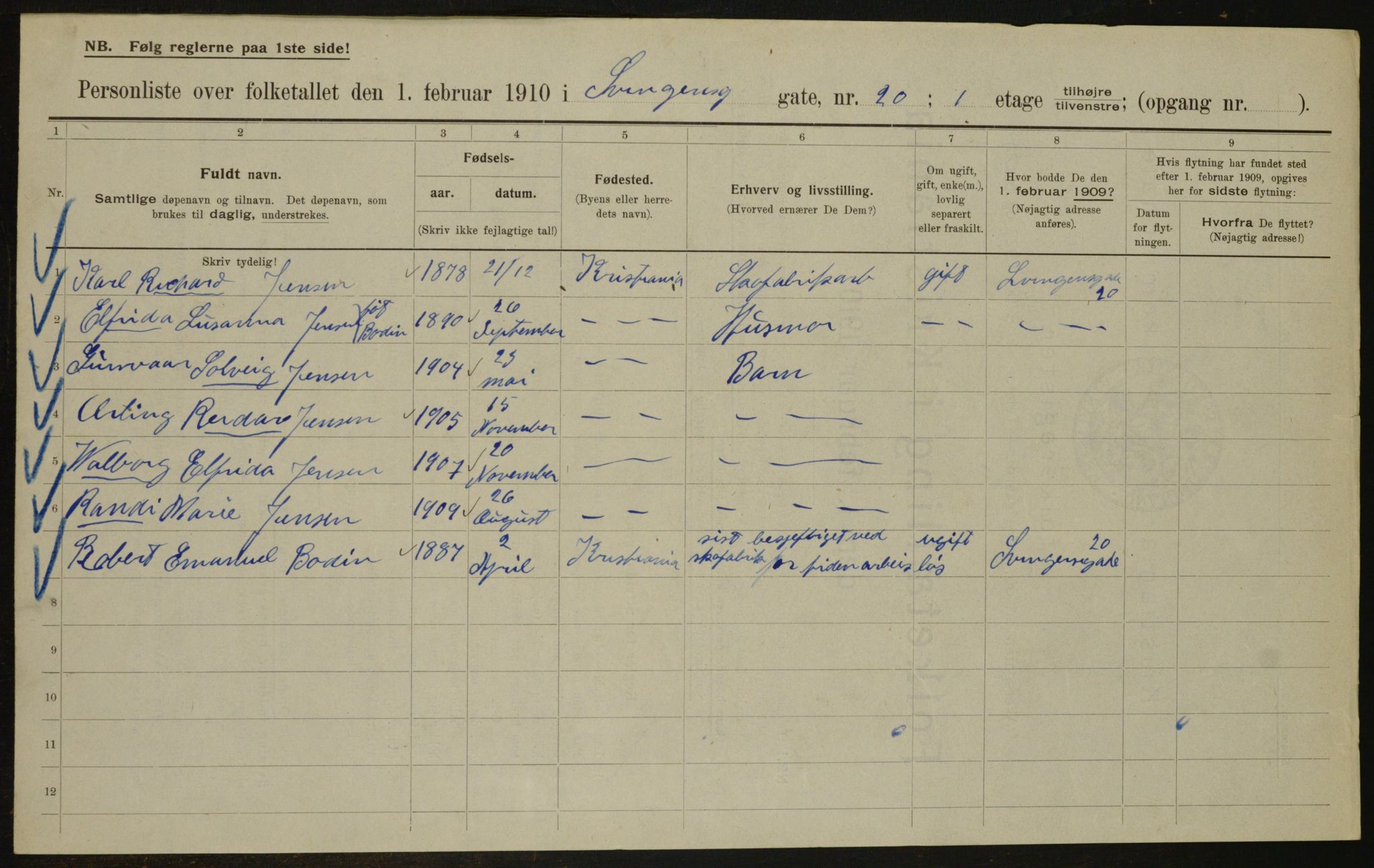 OBA, Municipal Census 1910 for Kristiania, 1910, p. 100696