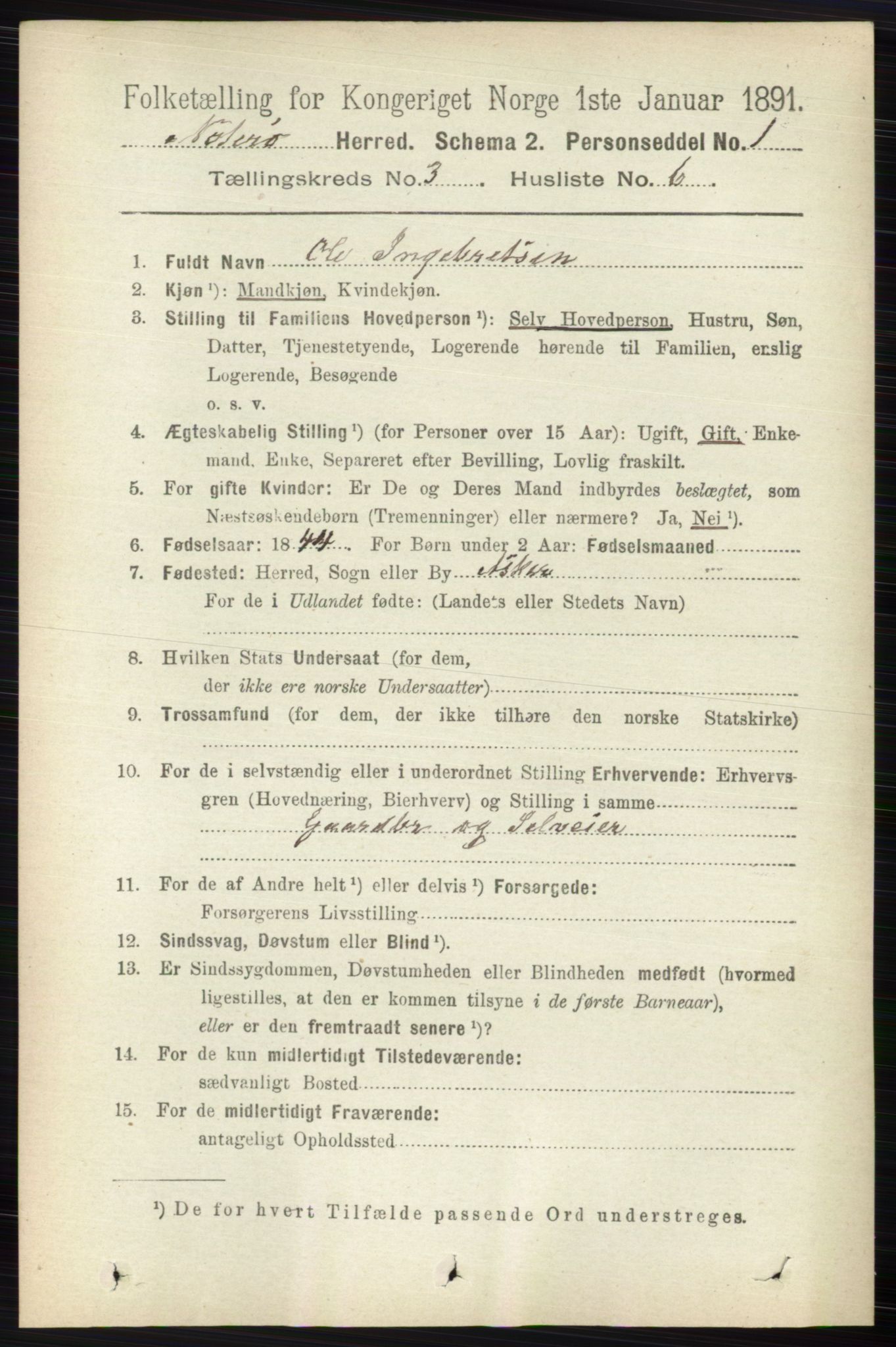 RA, 1891 census for 0722 Nøtterøy, 1891, p. 1564