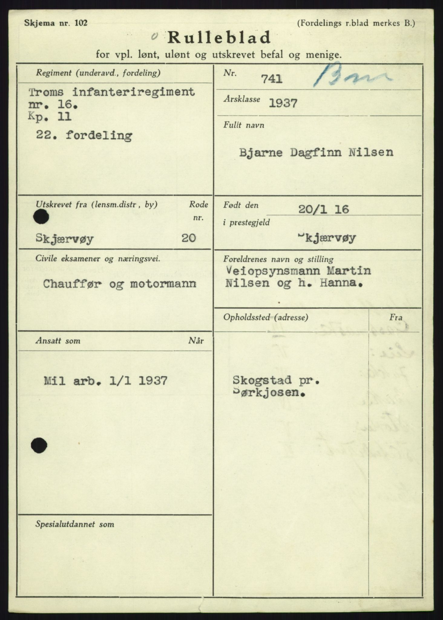 Forsvaret, Troms infanteriregiment nr. 16, AV/RA-RAFA-3146/P/Pa/L0021: Rulleblad for regimentets menige mannskaper, årsklasse 1937, 1937, p. 843