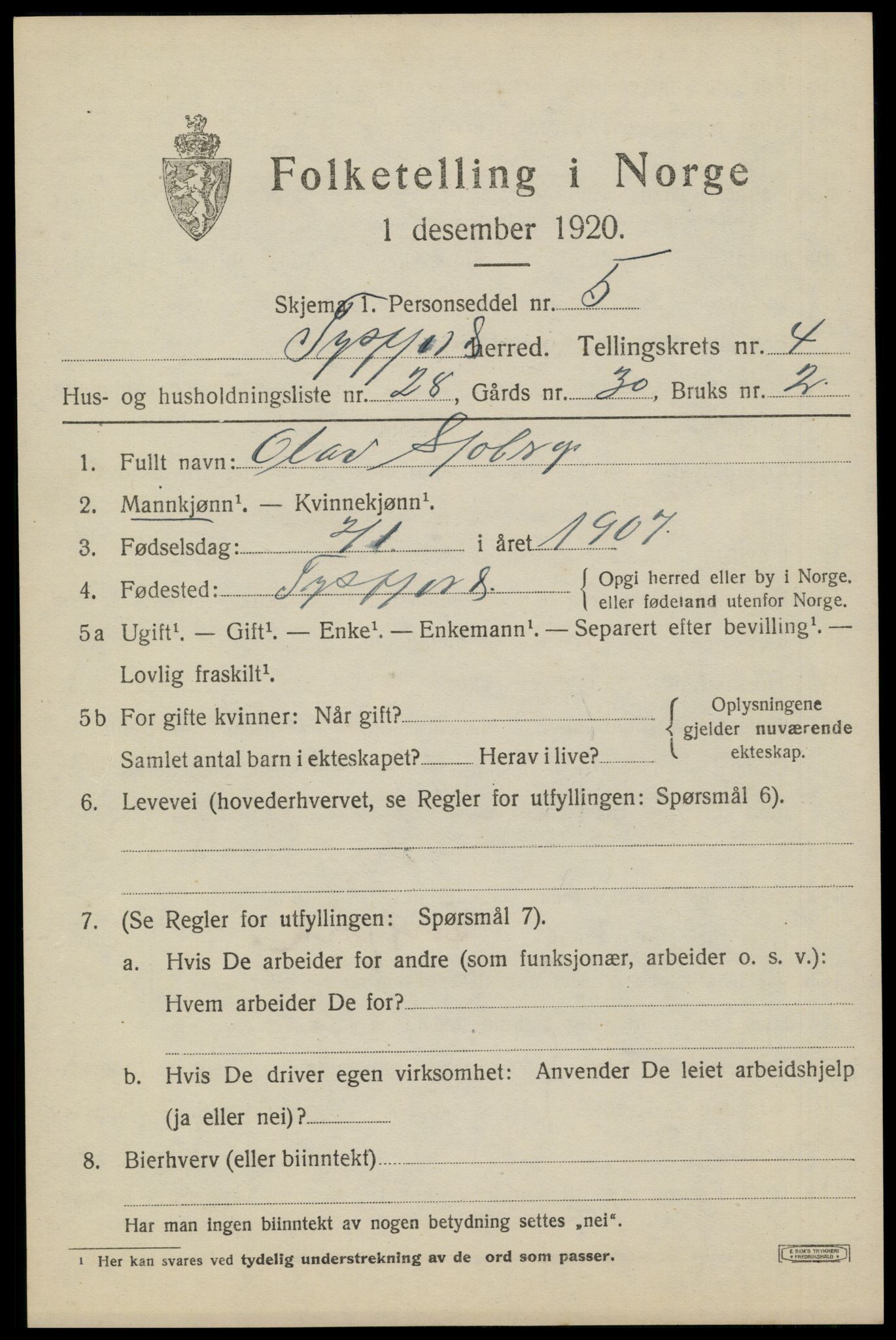 SAT, 1920 census for Tysfjord, 1920, p. 3555