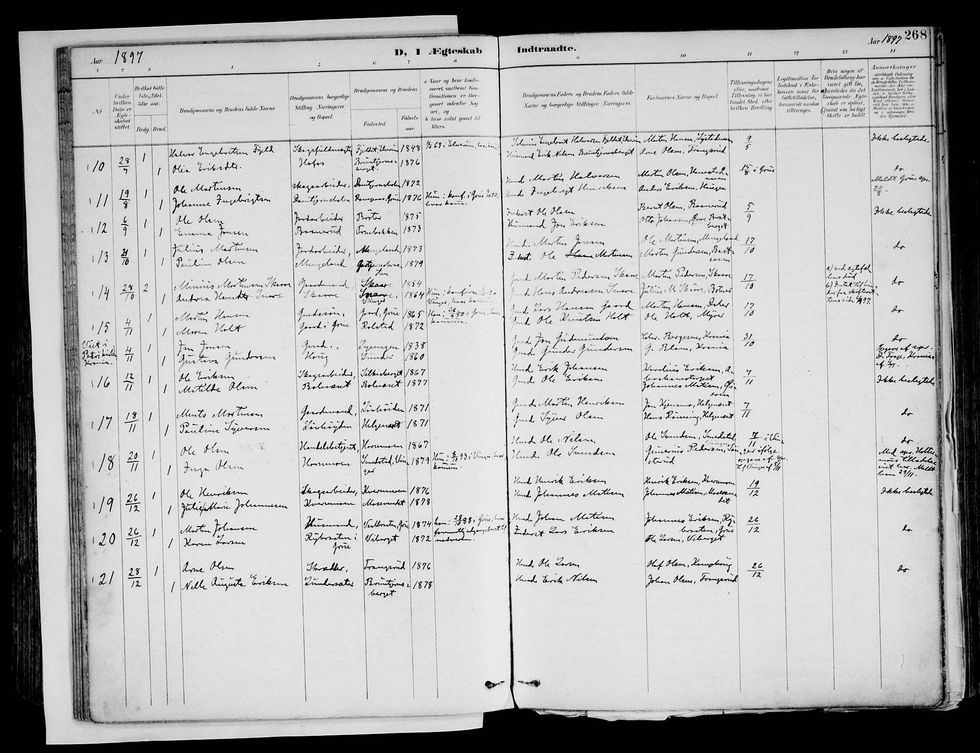 Brandval prestekontor, AV/SAH-PREST-034/H/Ha/Haa/L0003: Parish register (official) no. 3, 1894-1909, p. 268