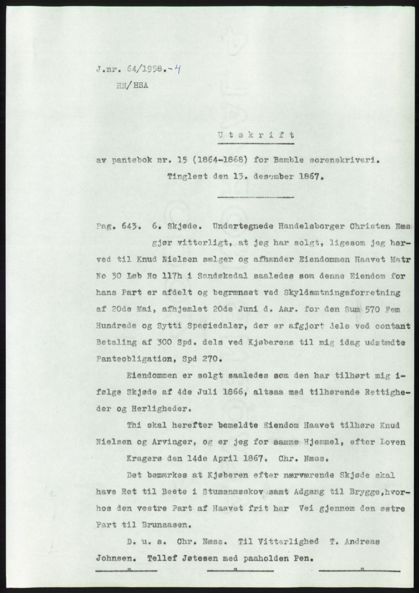 Statsarkivet i Kongsberg, SAKO/A-0001, 1957-1958, p. 243