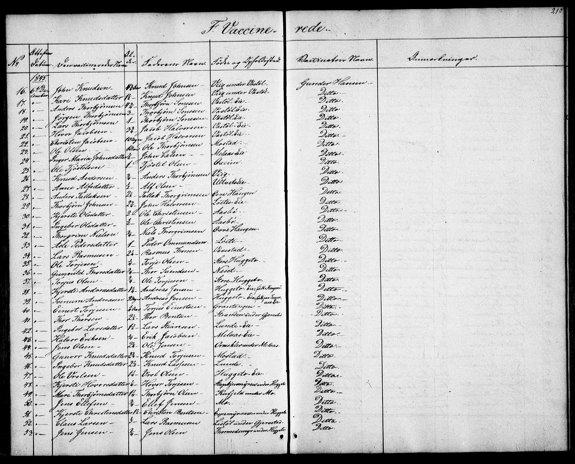 Gjerstad sokneprestkontor, SAK/1111-0014/F/Fa/Faa/L0006: Parish register (official) no. A 6, 1841-1857, p. 210
