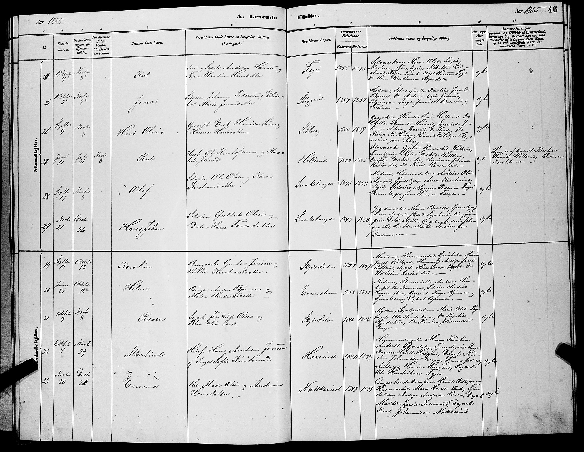 Hole kirkebøker, AV/SAKO-A-228/G/Gb/L0002: Parish register (copy) no. II 2, 1878-1889, p. 46