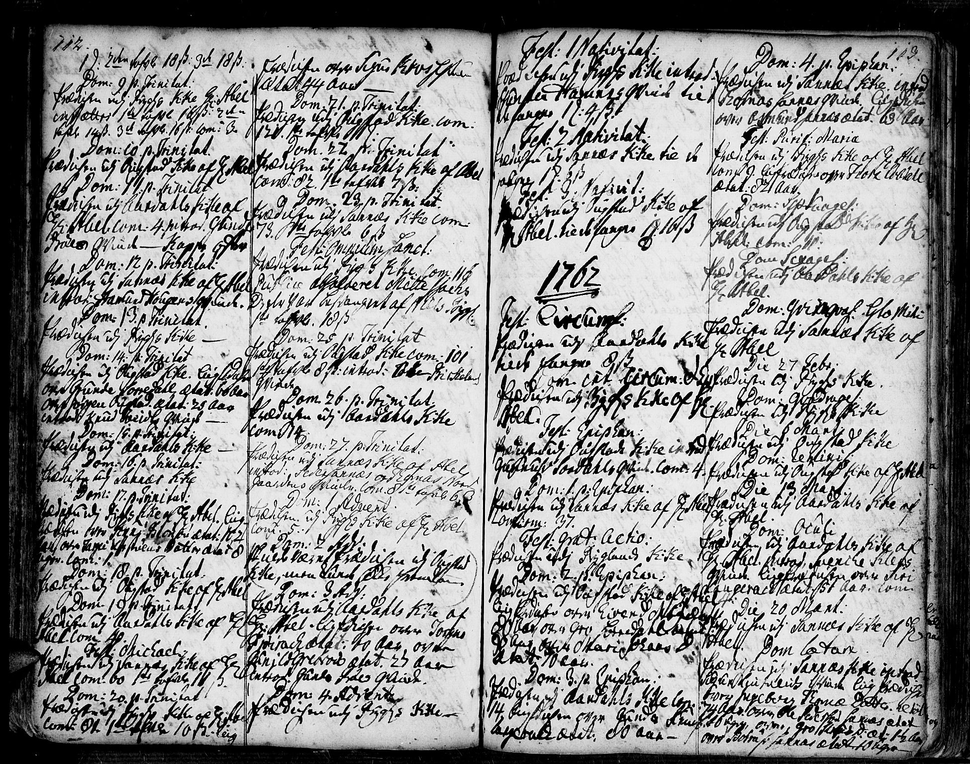 Bygland sokneprestkontor, SAK/1111-0006/F/Fa/Fab/L0001: Parish register (official) no. A 1, 1725-1766, p. 112-113