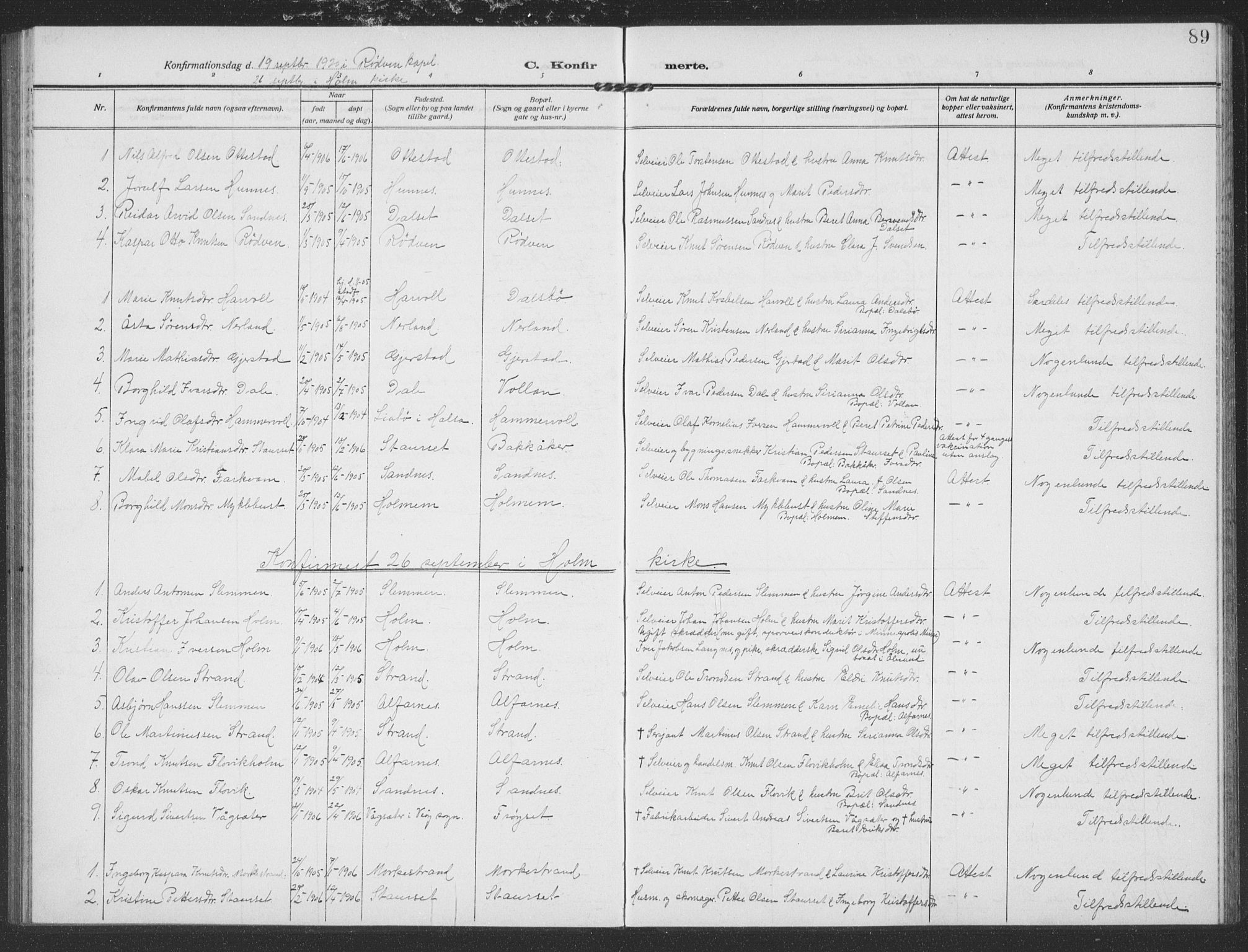 Ministerialprotokoller, klokkerbøker og fødselsregistre - Møre og Romsdal, SAT/A-1454/549/L0615: Parish register (copy) no. 549C01, 1905-1932, p. 89
