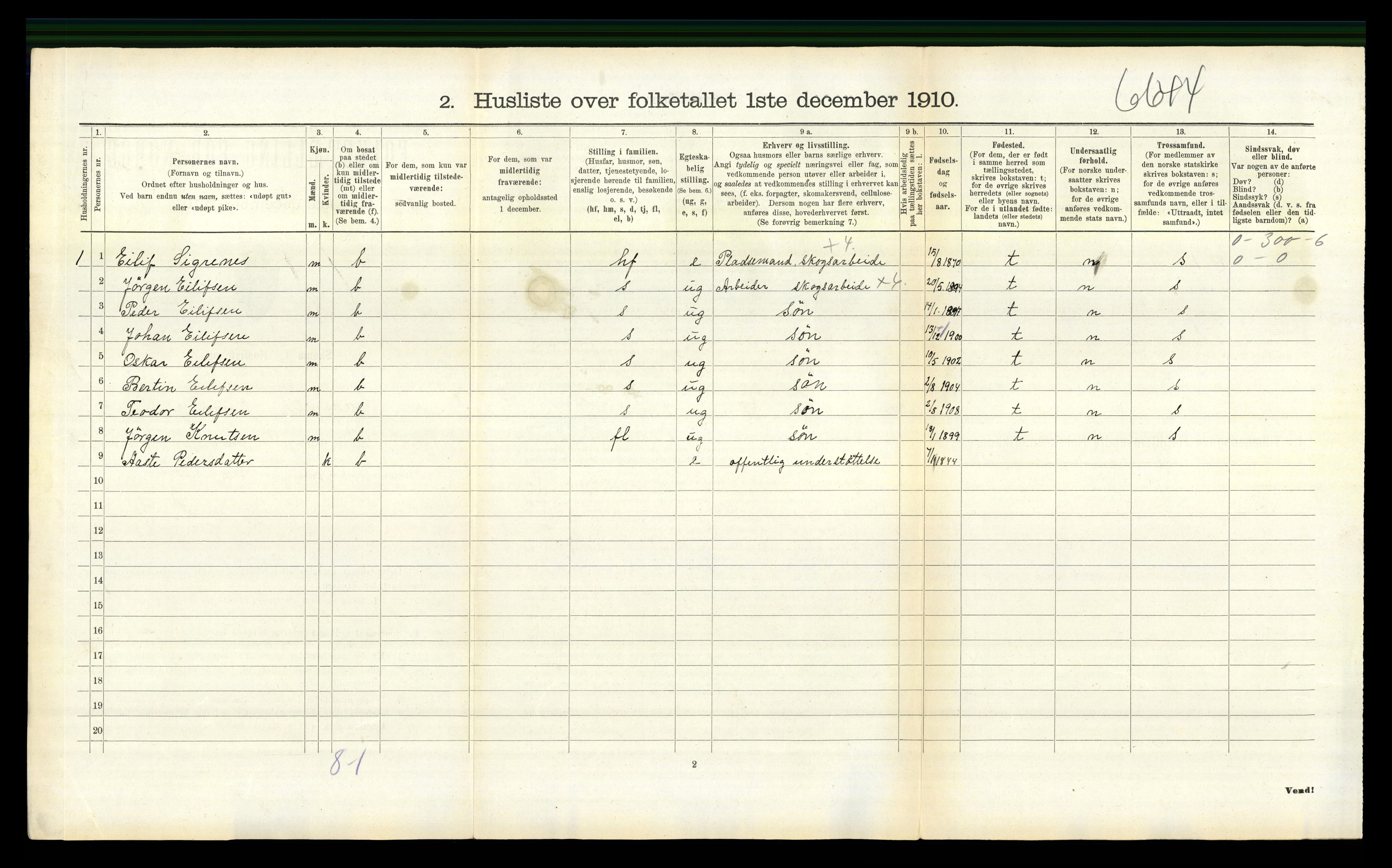 RA, 1910 census for Åmli, 1910, p. 486