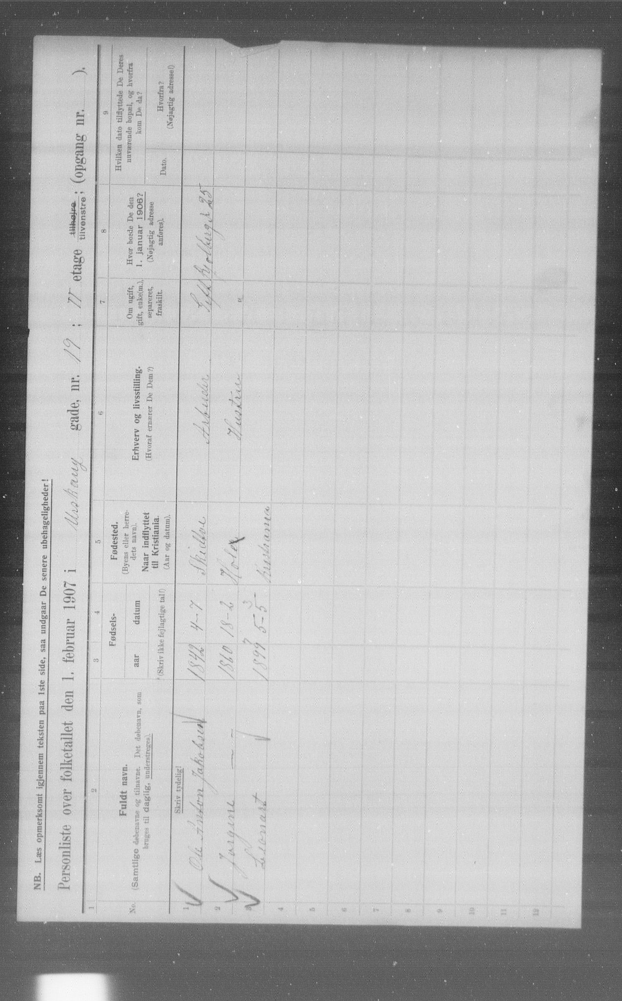 OBA, Municipal Census 1907 for Kristiania, 1907, p. 1439