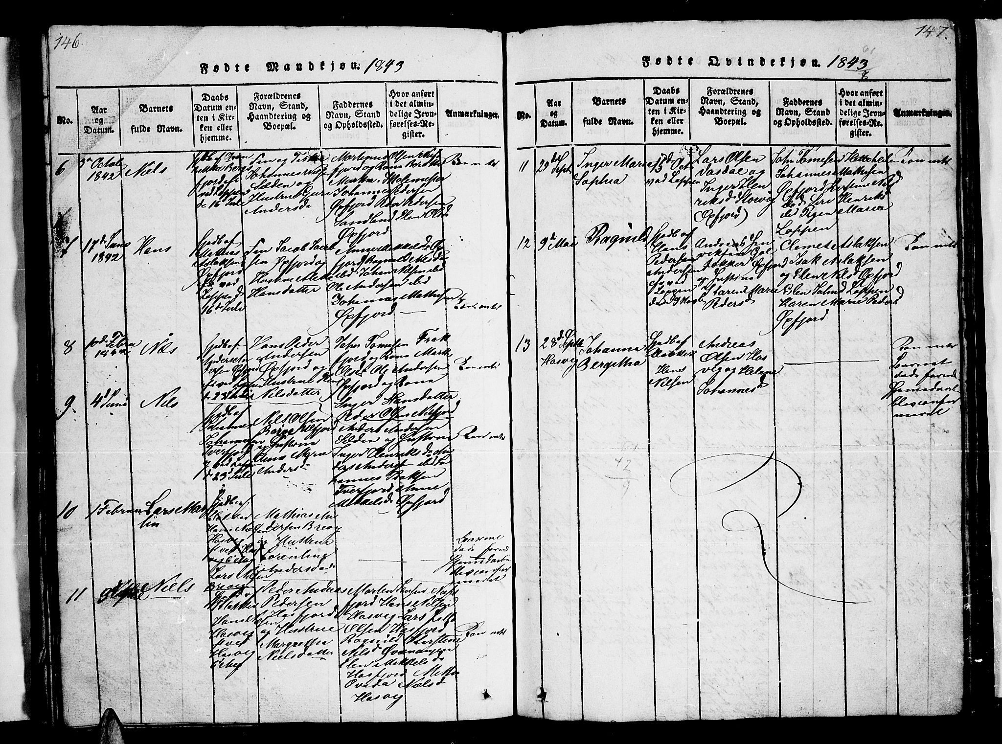Loppa sokneprestkontor, SATØ/S-1339/H/Hb/L0001klokker: Parish register (copy) no. 1, 1820-1849, p. 146-147
