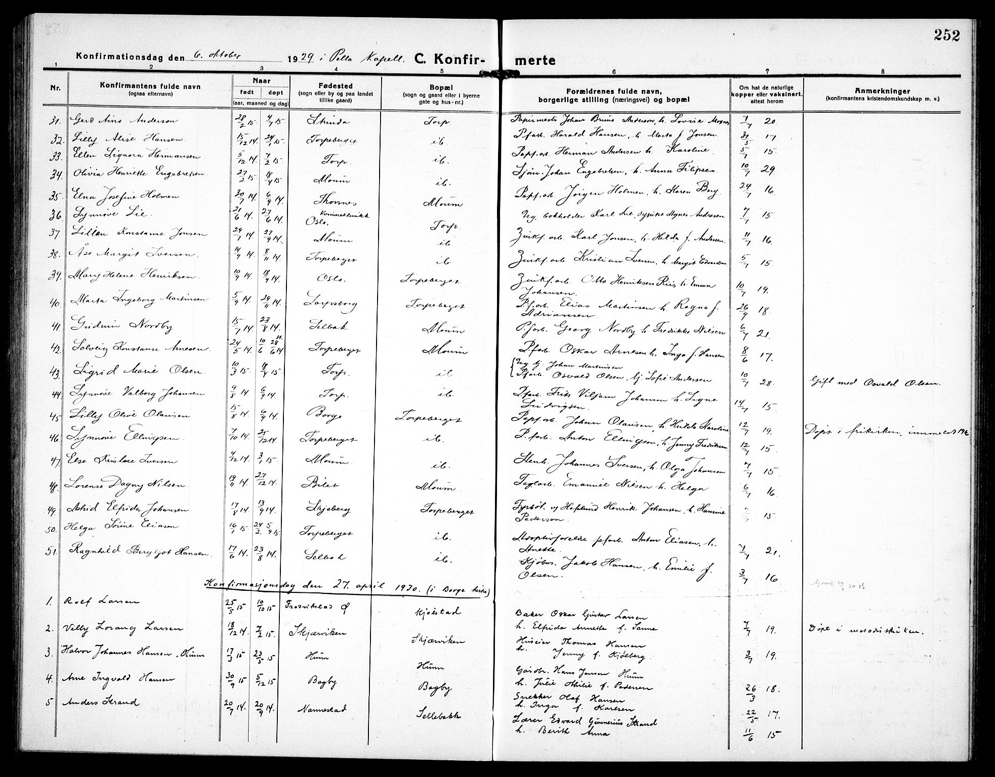 Borge prestekontor Kirkebøker, SAO/A-10903/G/Ga/L0003: Parish register (copy) no. I 3, 1918-1939, p. 252