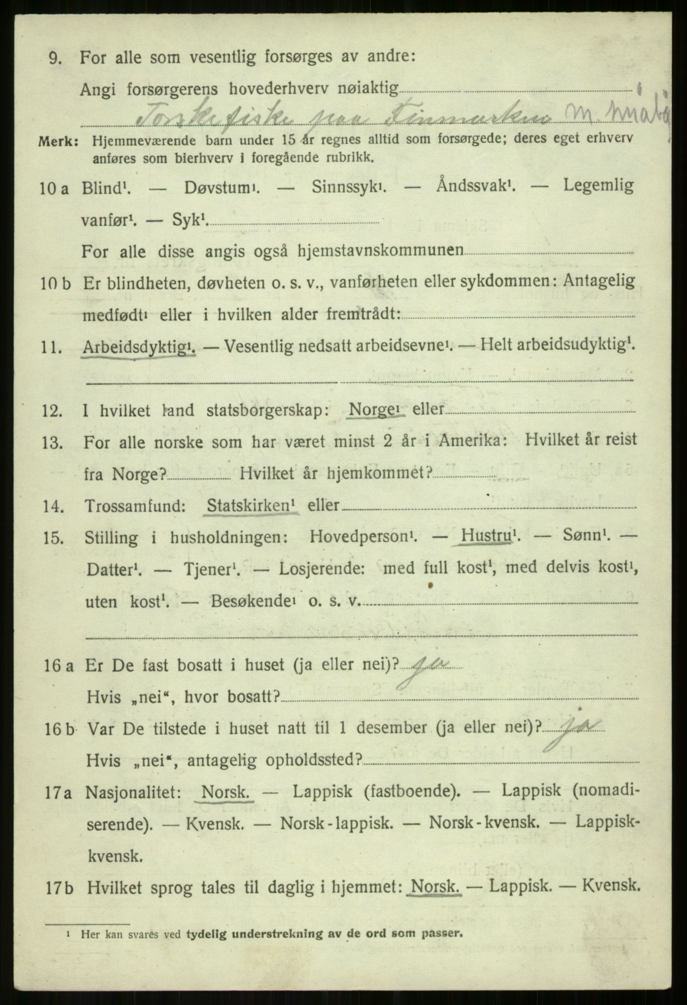 SATØ, 1920 census for Salangen, 1920, p. 1153