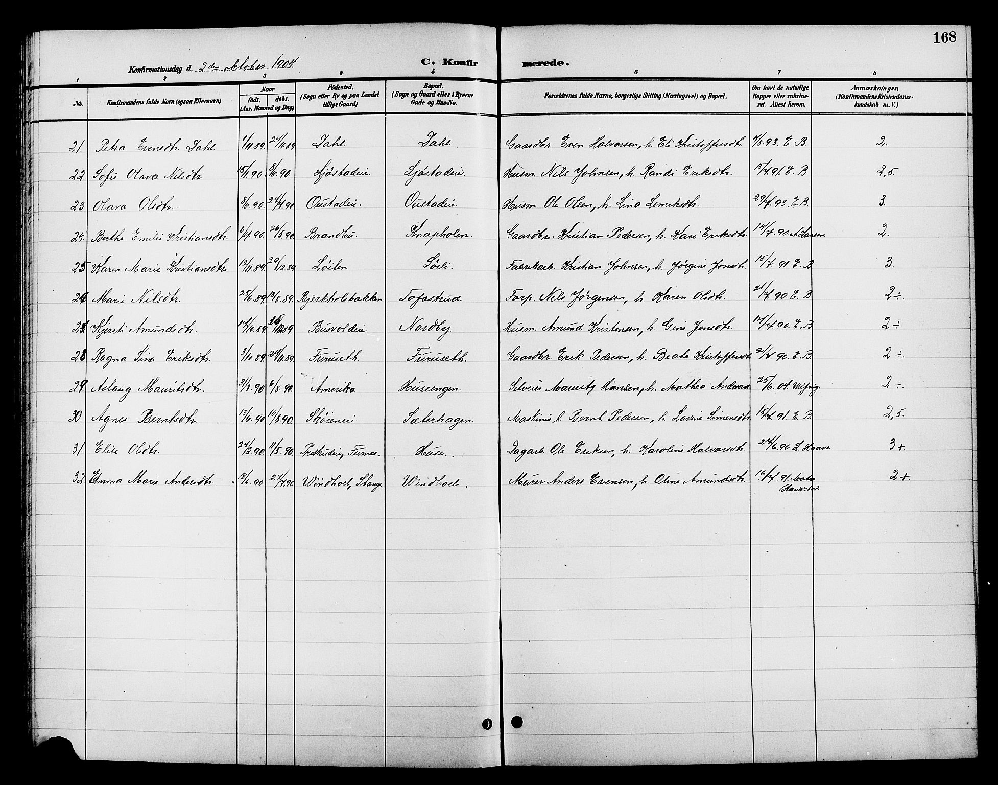 Romedal prestekontor, AV/SAH-PREST-004/L/L0012: Parish register (copy) no. 12, 1896-1914, p. 168